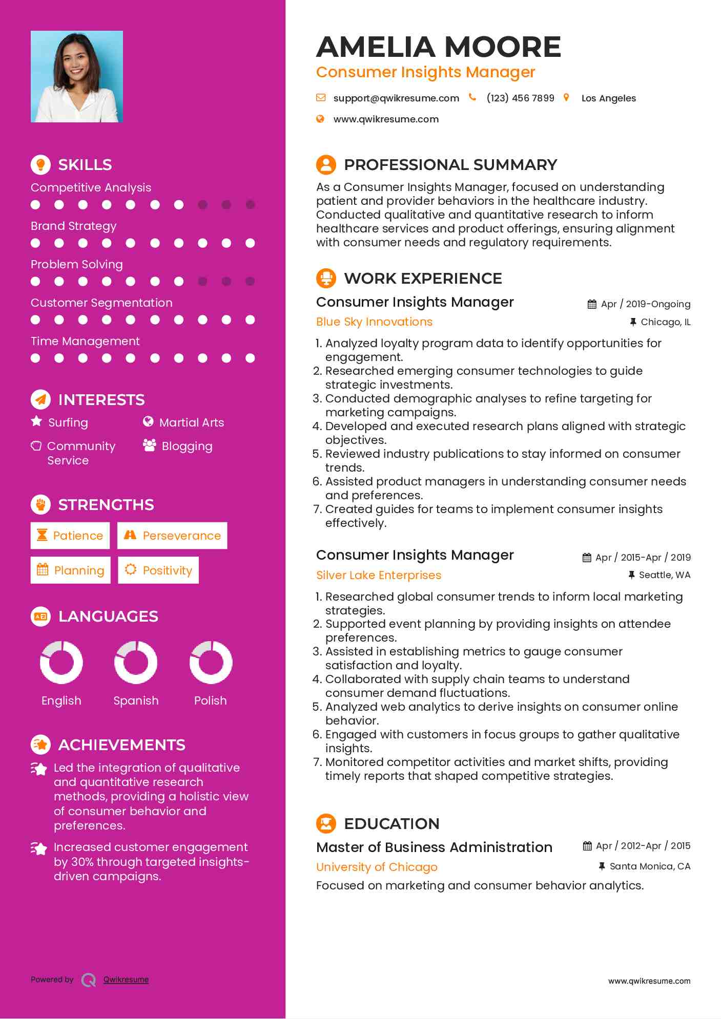 Consumer Insights Manager Resume Model