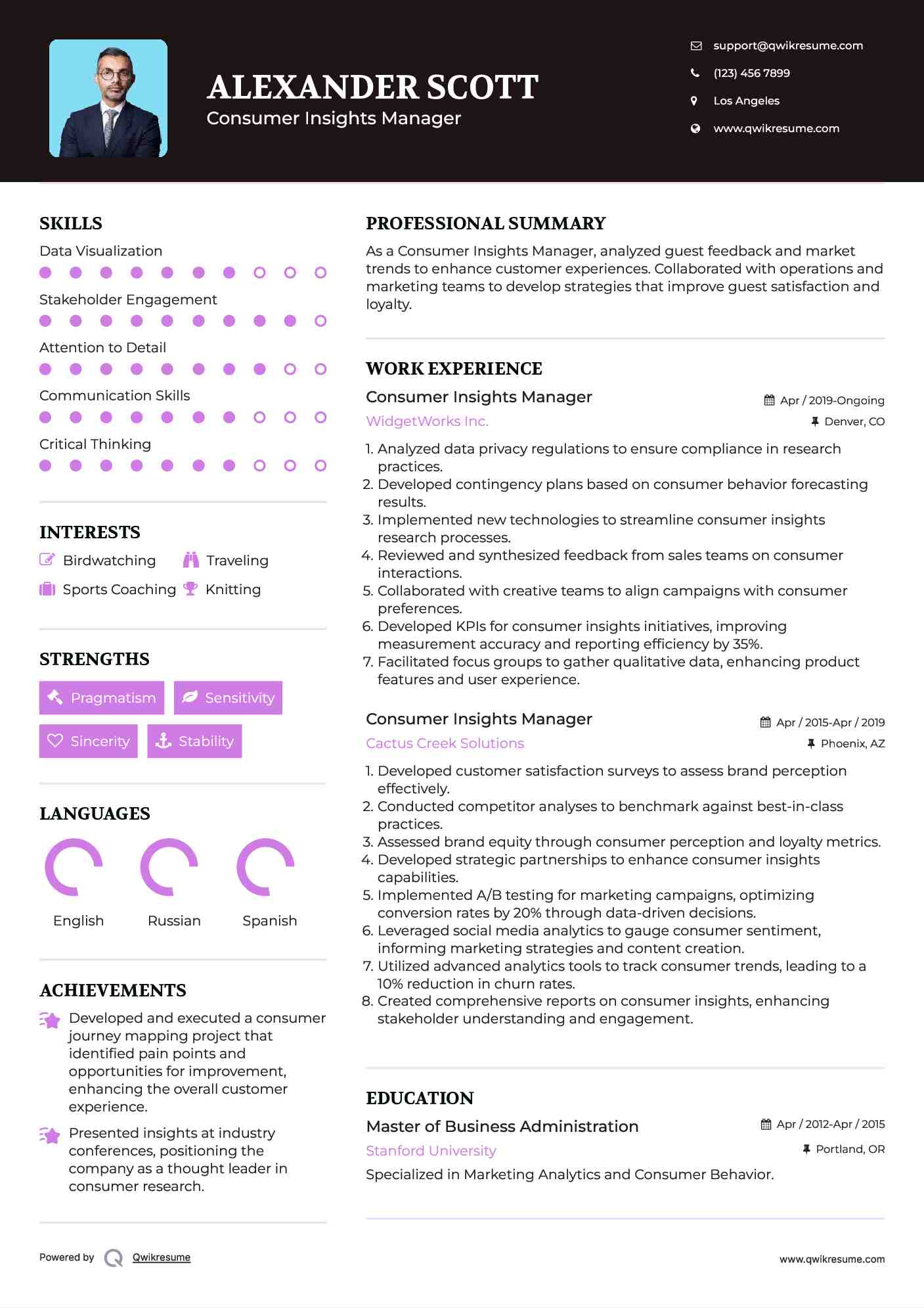 Consumer Insights Manager Resume Sample