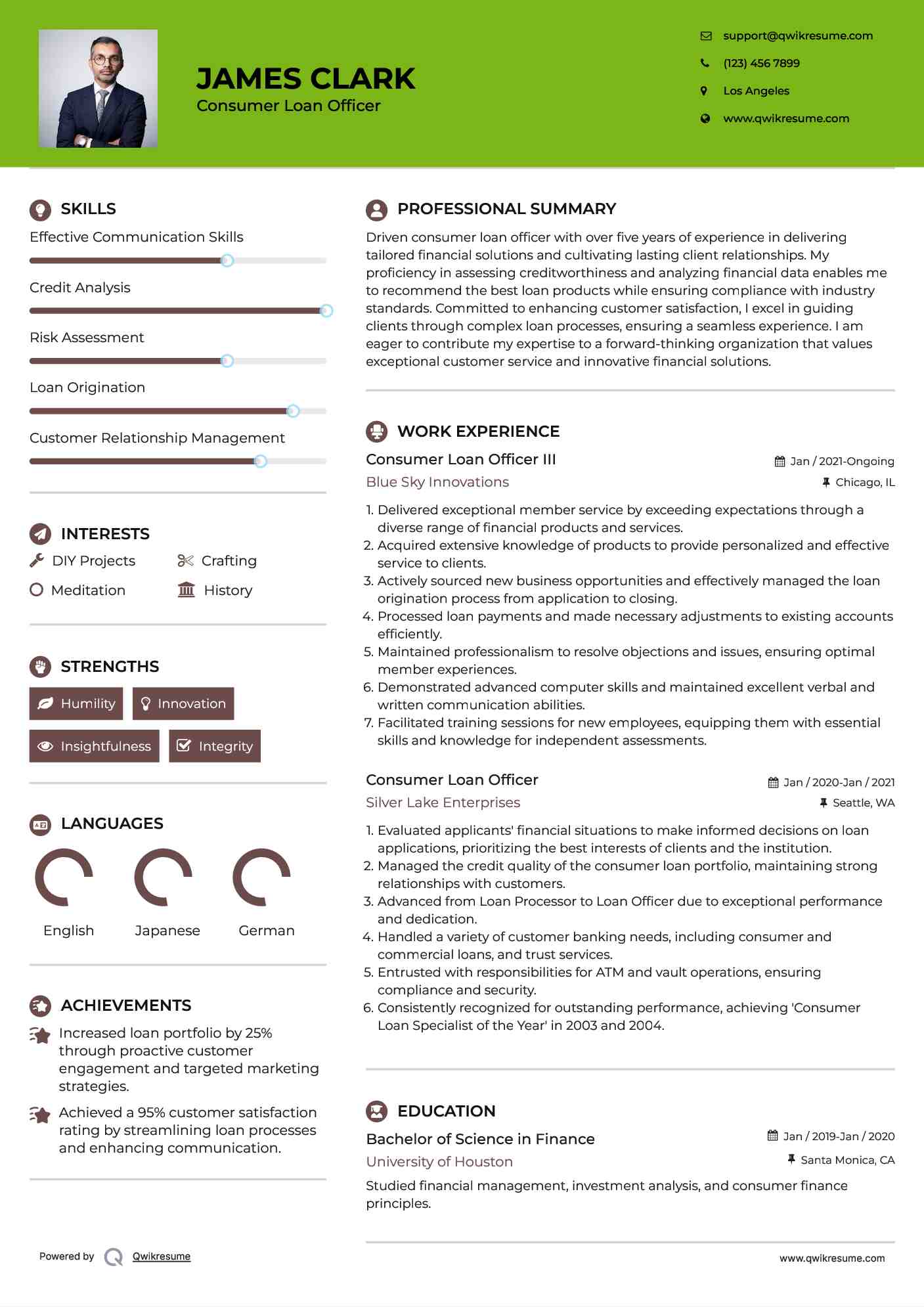 Consumer Loan Officer III Resume Template
