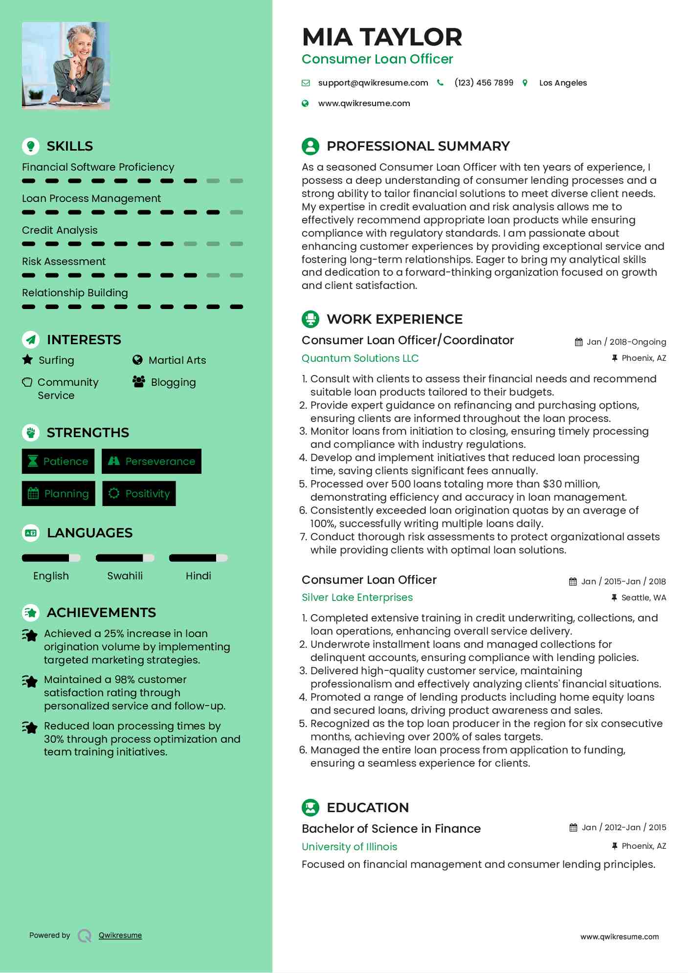 Consumer Loan Officer/Coordinator Resume Template