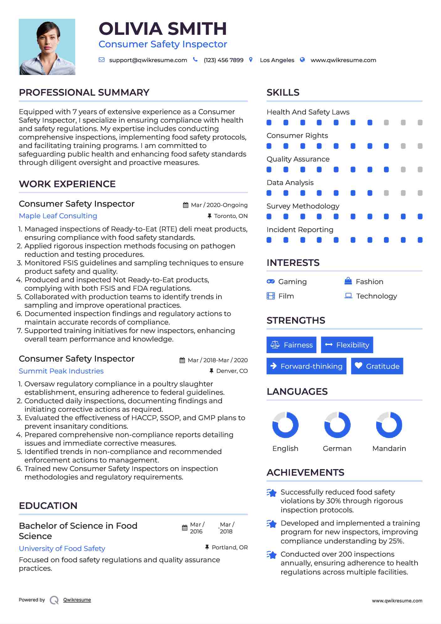 Consumer Safety Inspector Resume Format