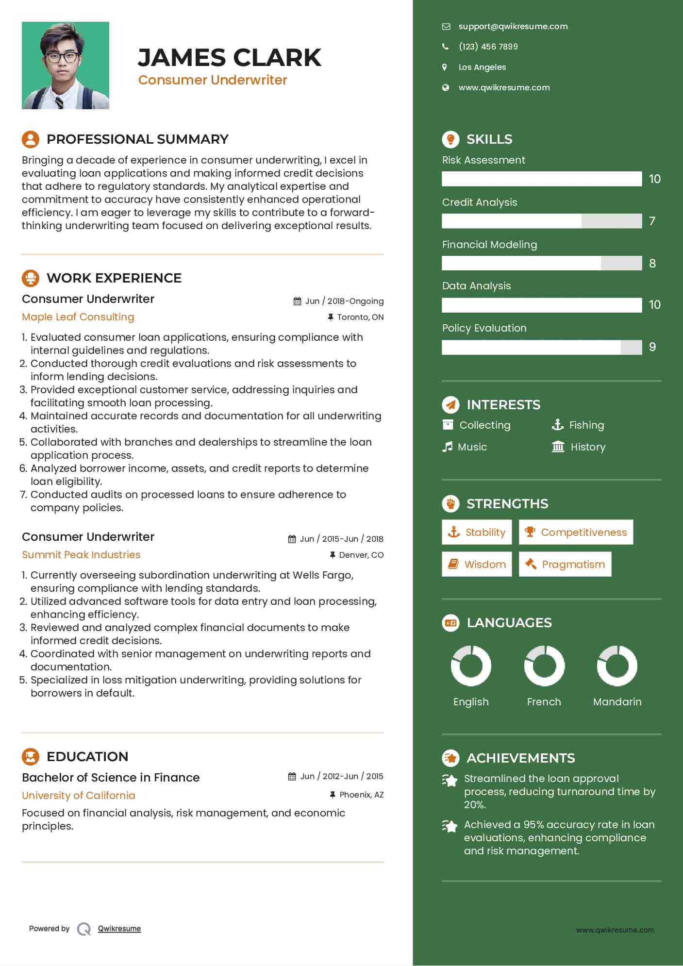 Consumer Underwriter Resume Template