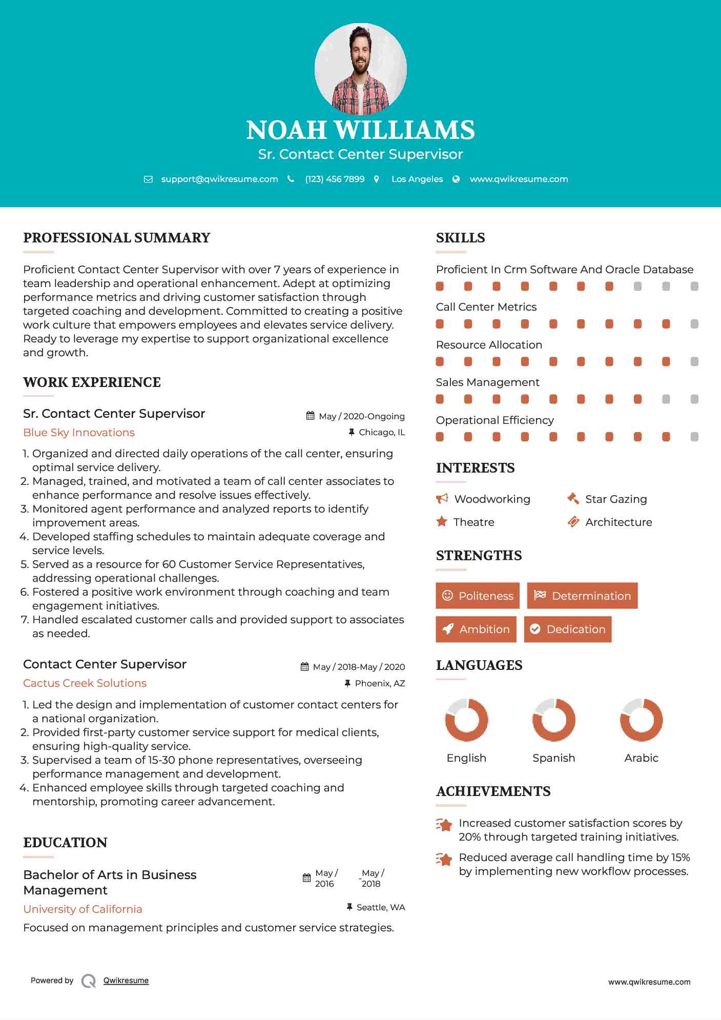 Sr. Contact Center Supervisor Resume Template
