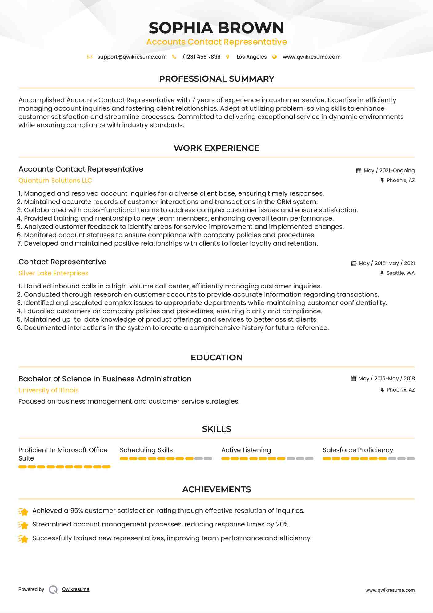 Accounts Contact Representative
 Resume Model