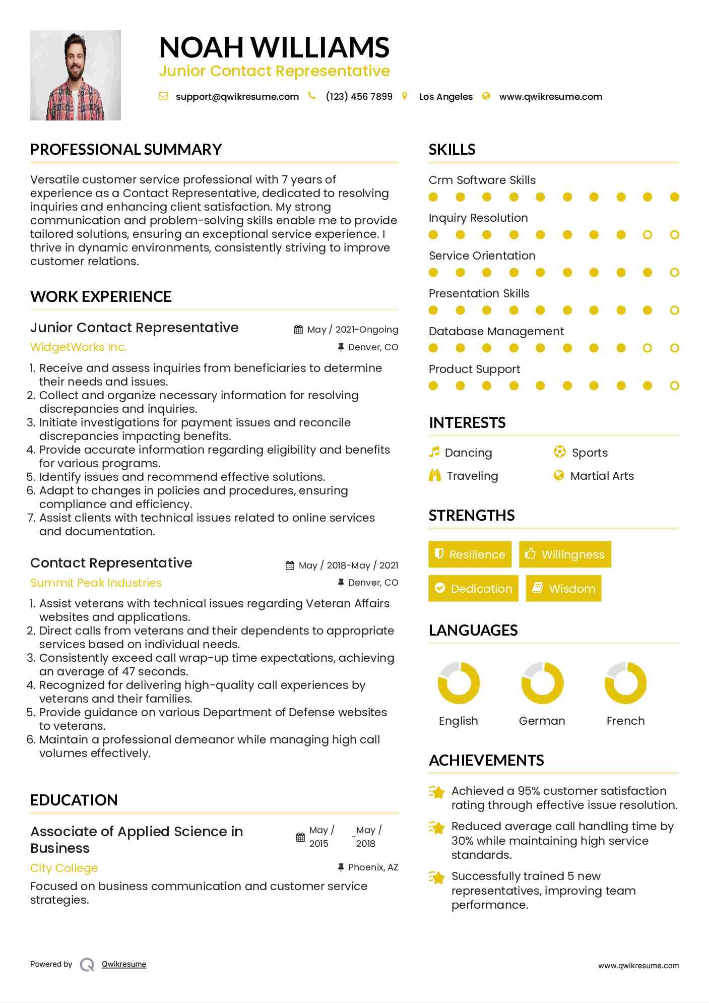 Junior Contact Representative Resume Model