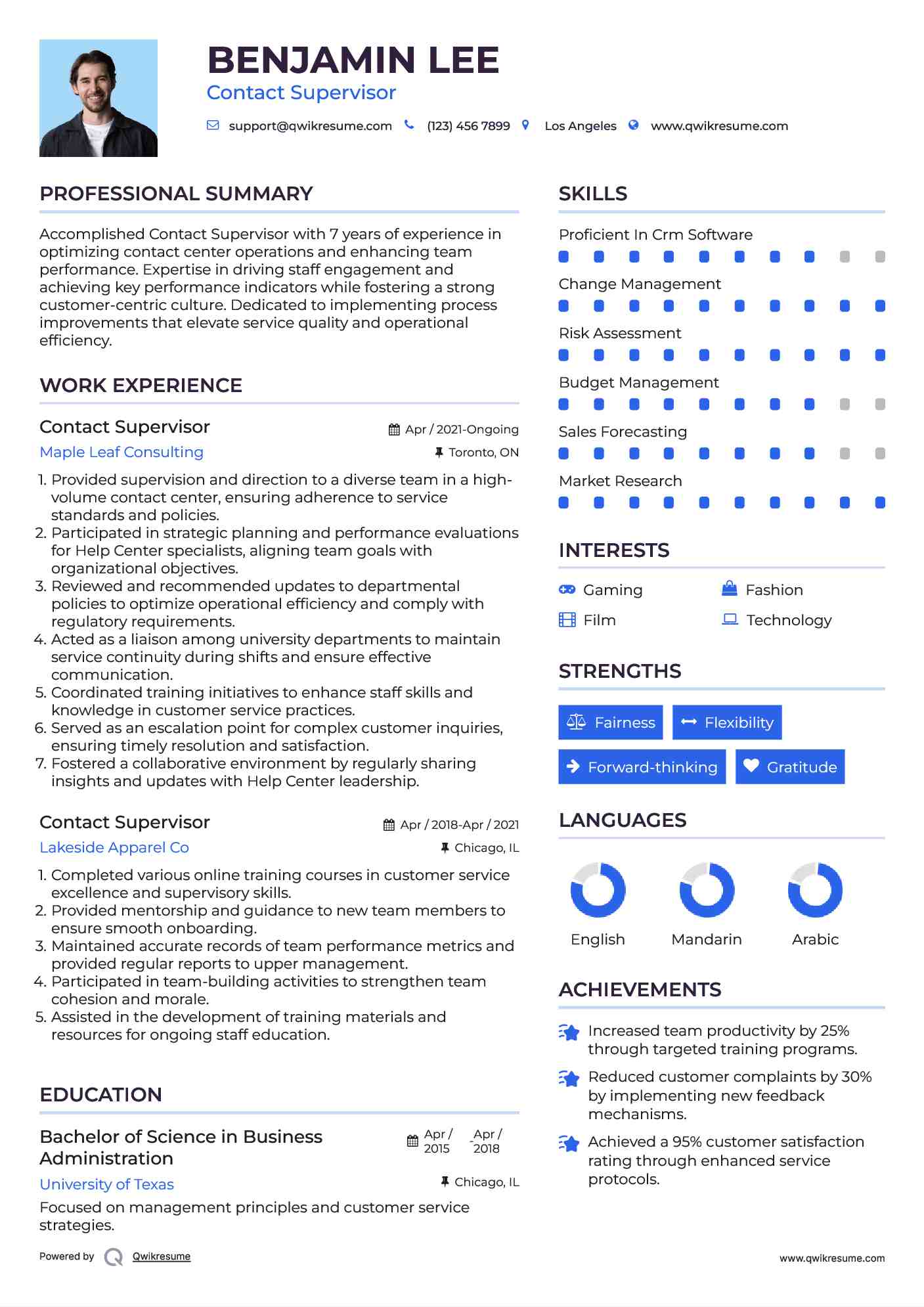 Contact Supervisor Resume Model