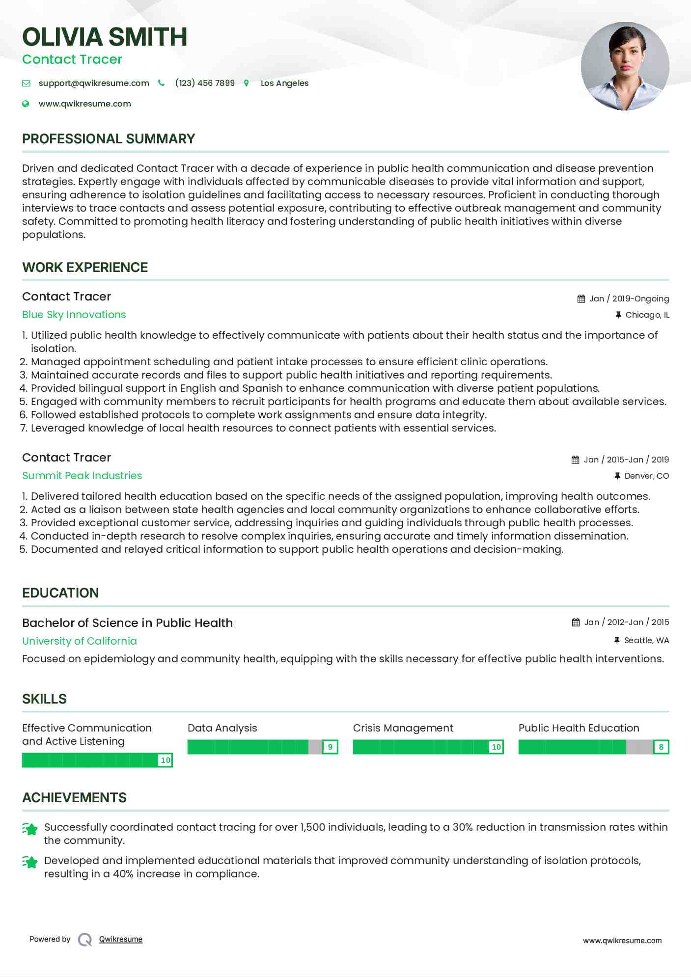 Contact Tracer Resume Format
