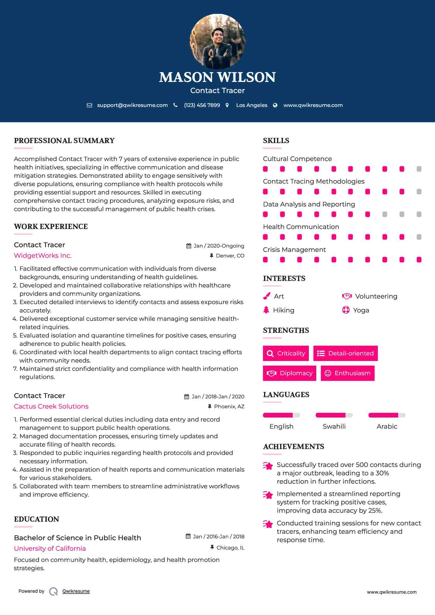 Contact Tracer Resume Format