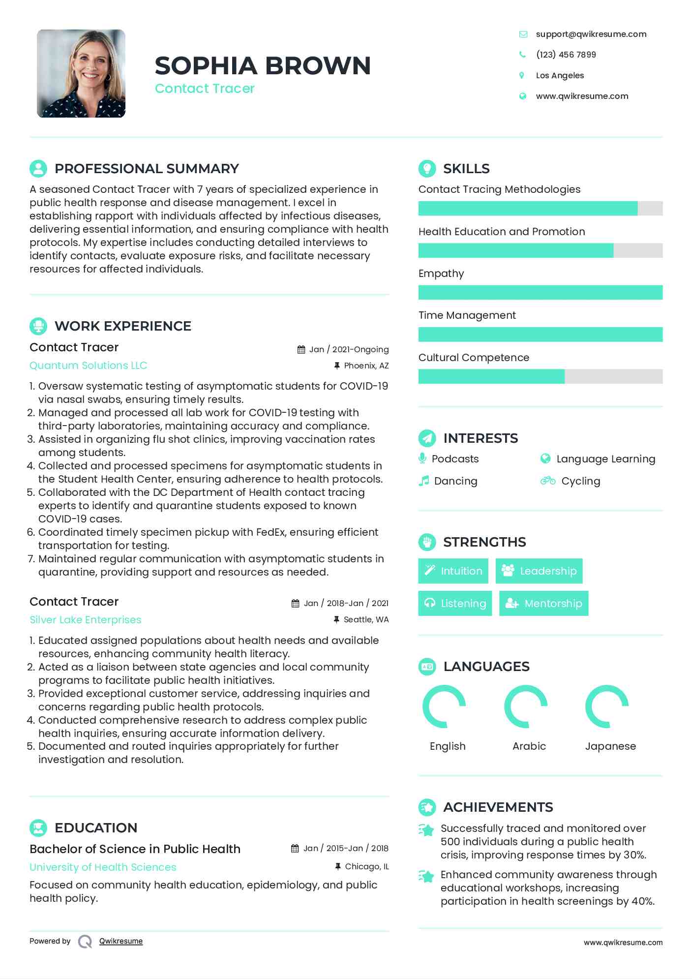 Contact Tracer Resume Example