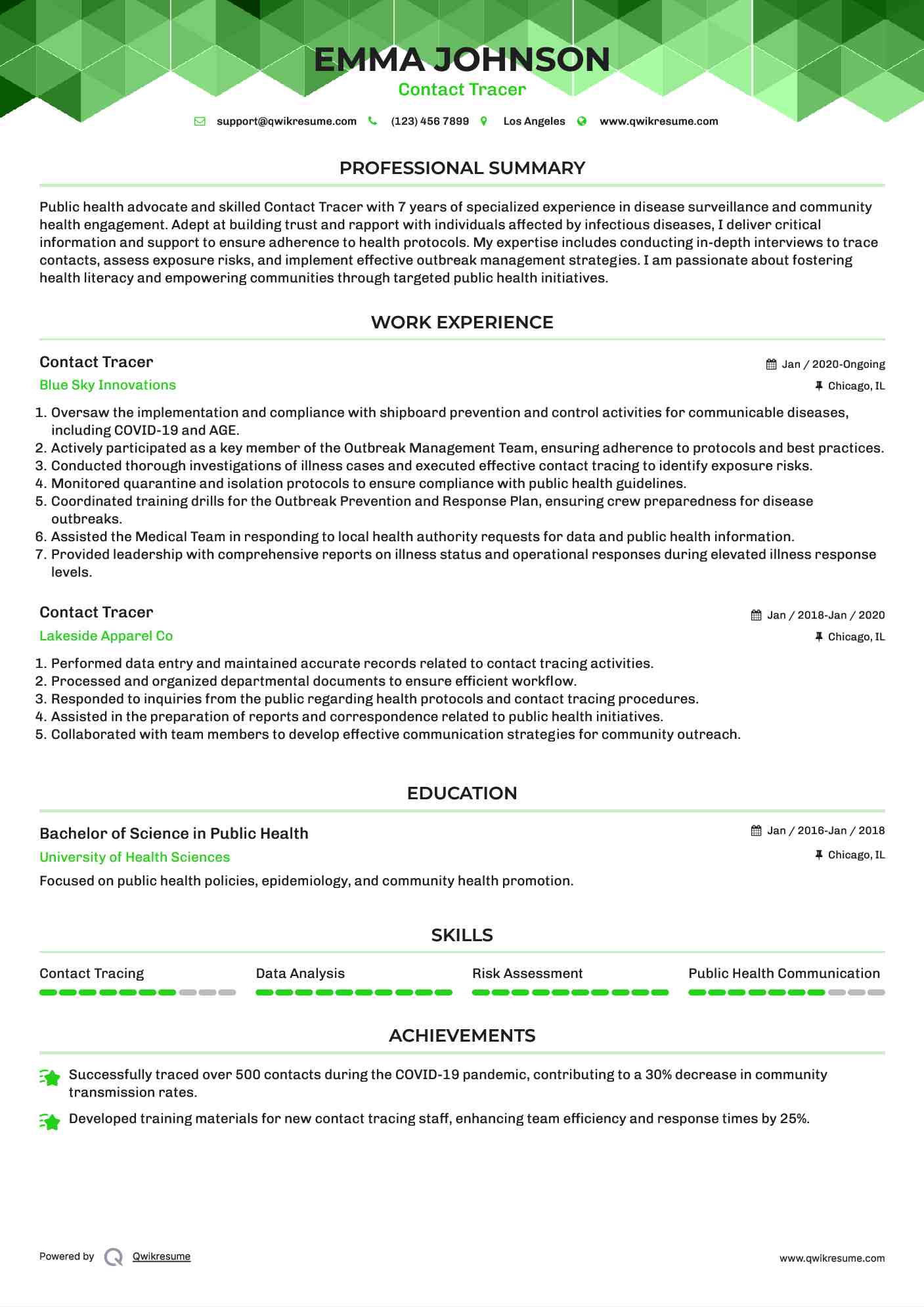 Contact Tracer Resume Model