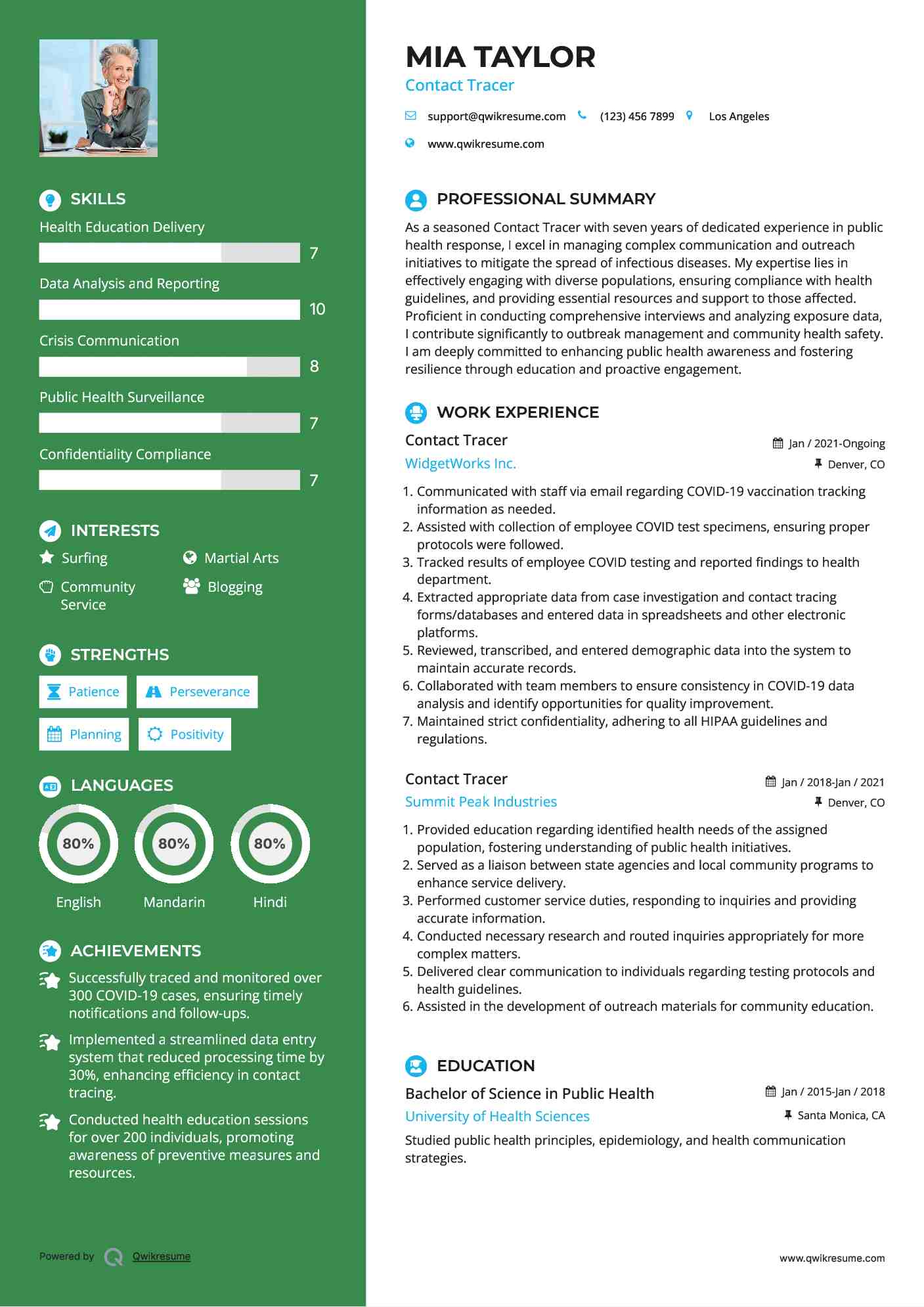 Contact Tracer Resume Format