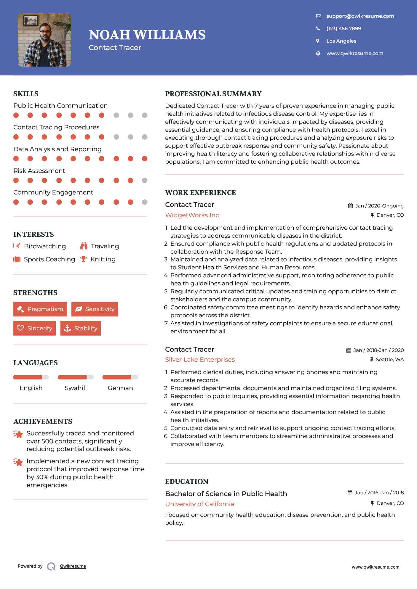 Contact Tracer Resume Template