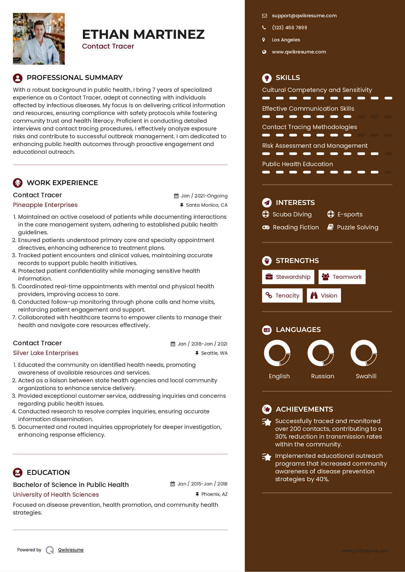 Contact Tracer Resume Sample