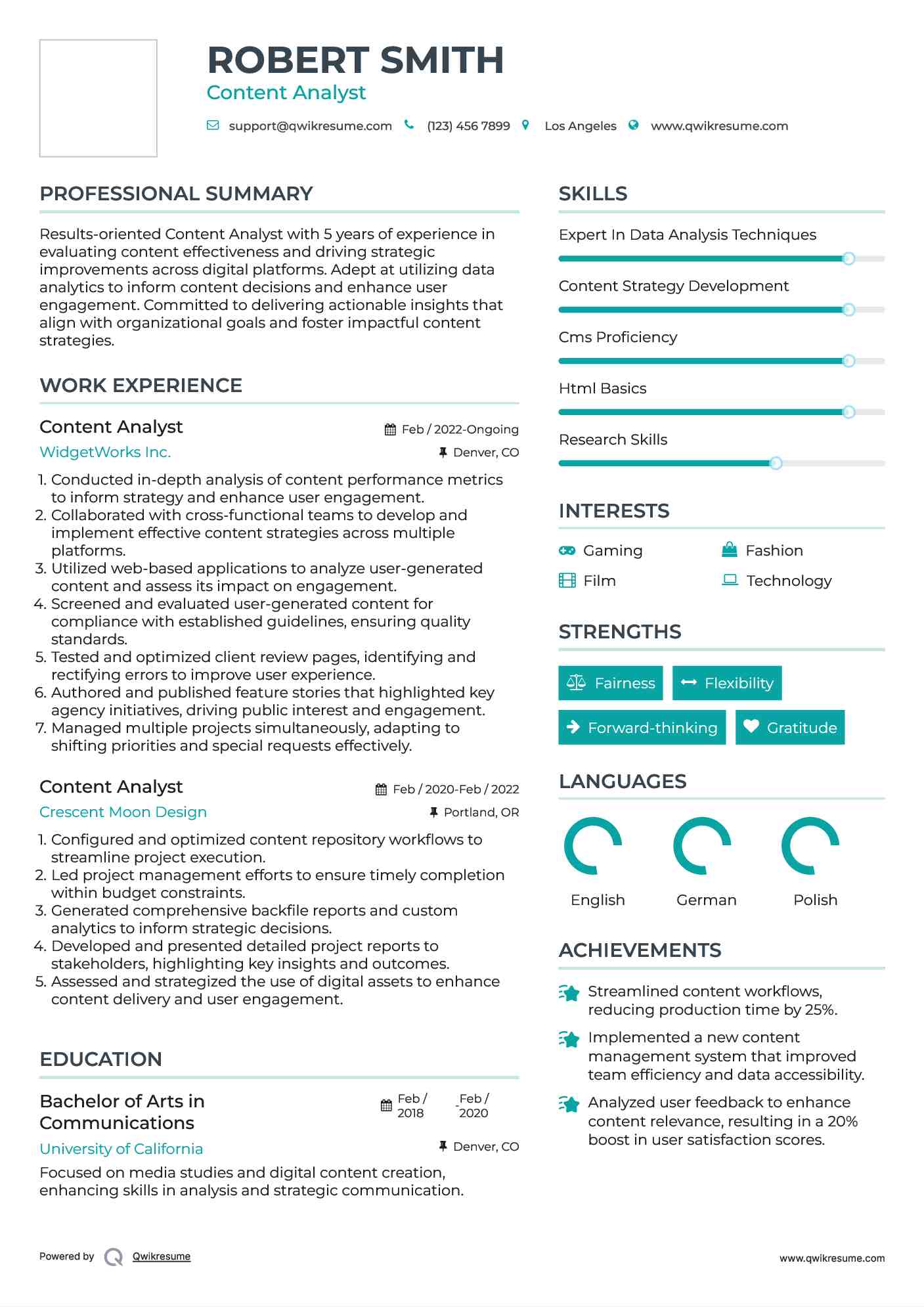 Content Analyst Resume Format