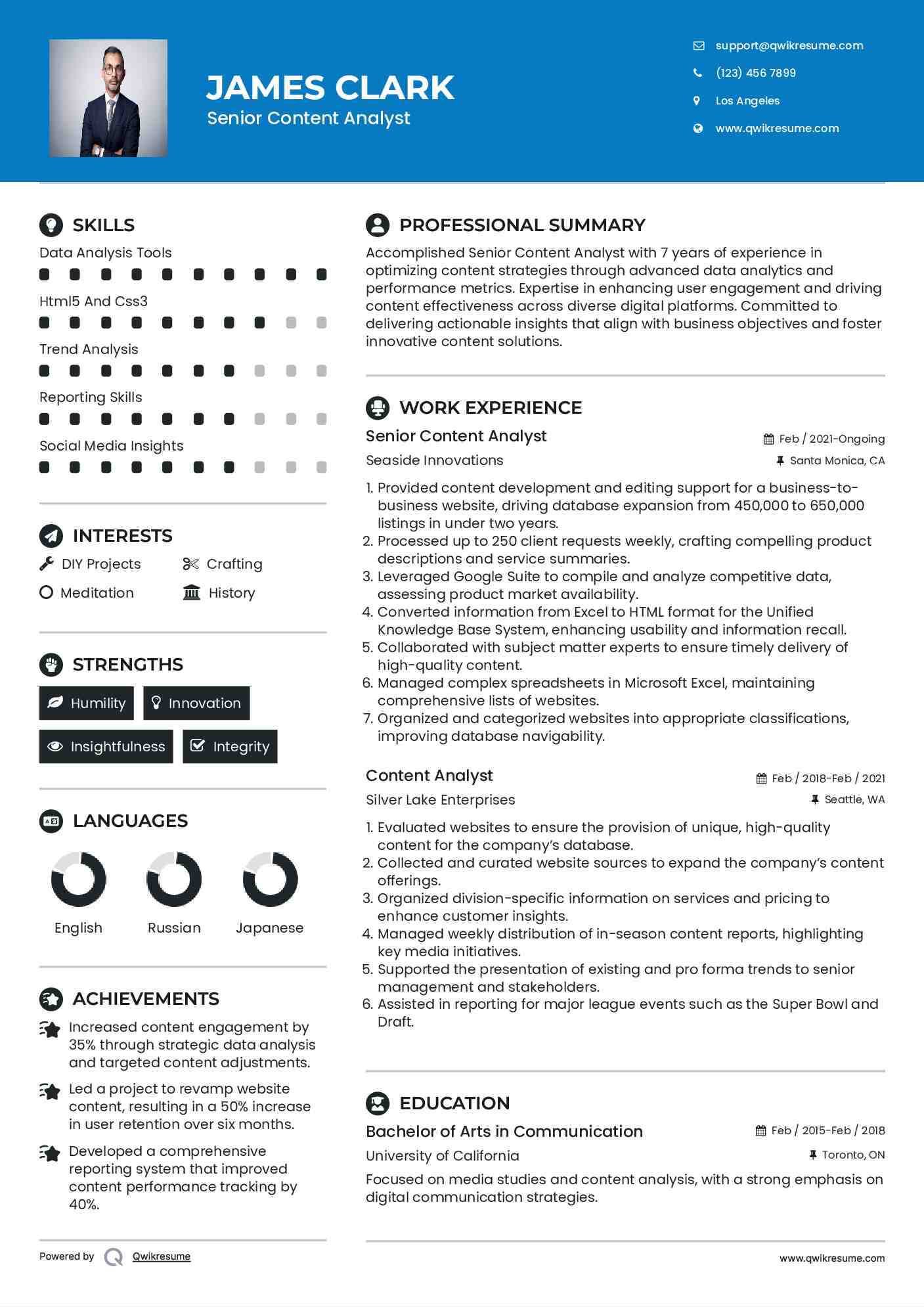 Content Analyst Resume Samples Qwikresume