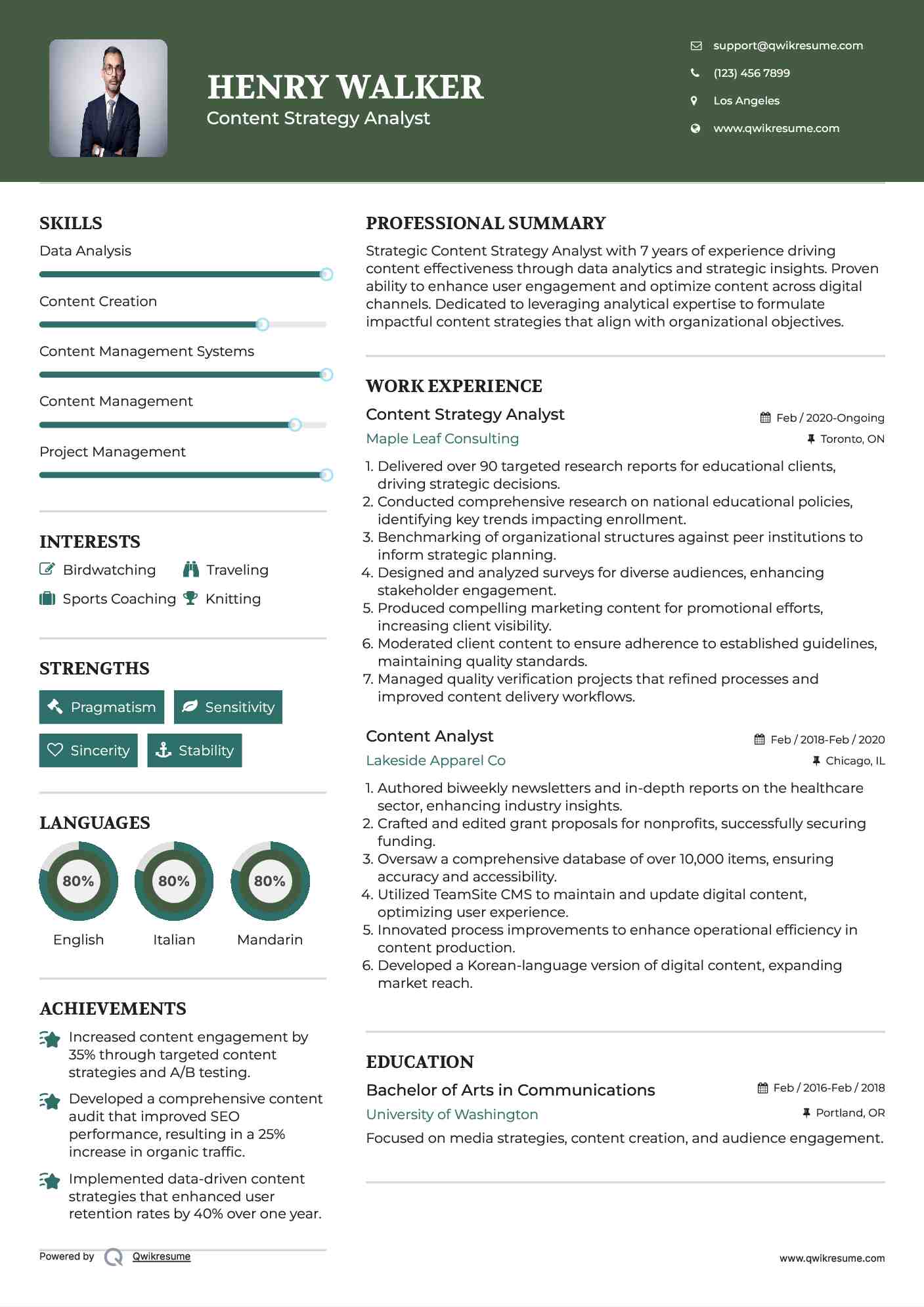 Content Strategy Analyst Resume Template