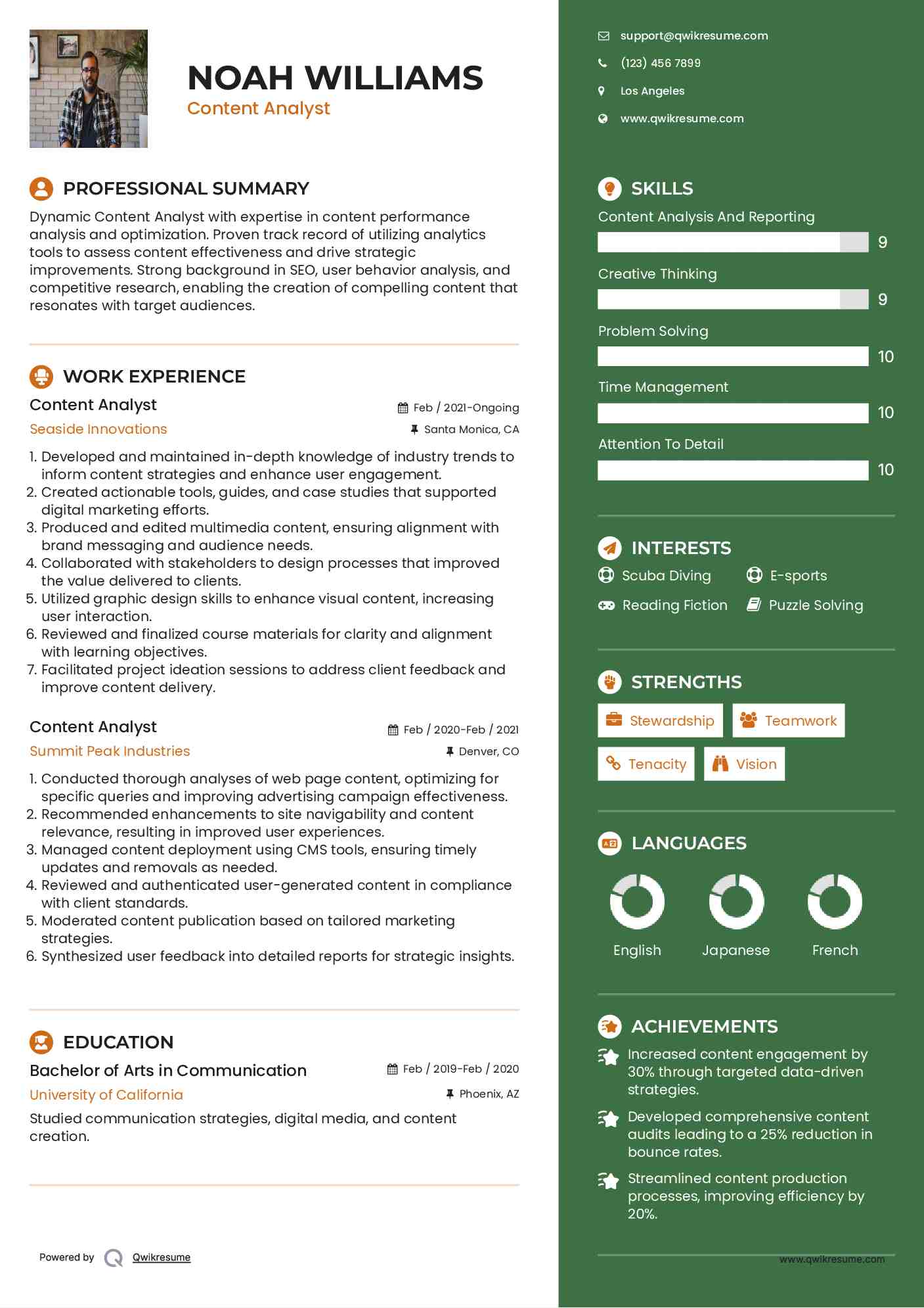 Content Analyst Resume Model