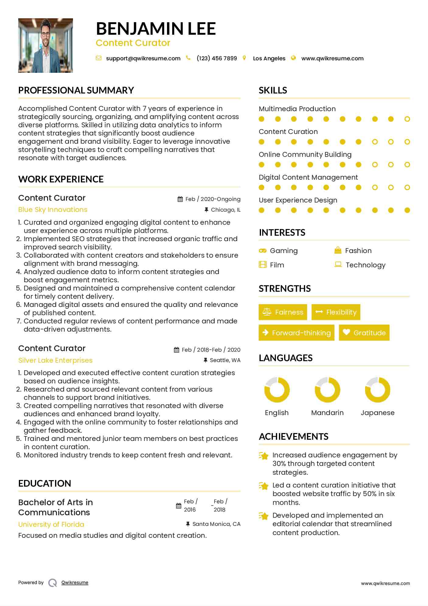 Content Curator Resume Template