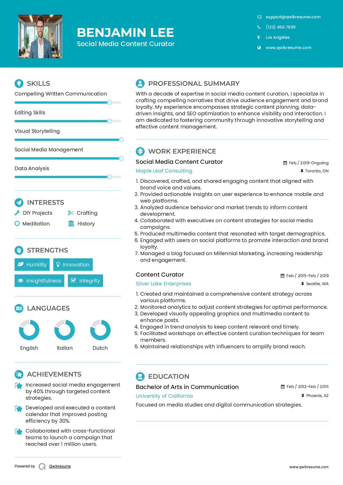 Social Media Content Curator Resume Sample