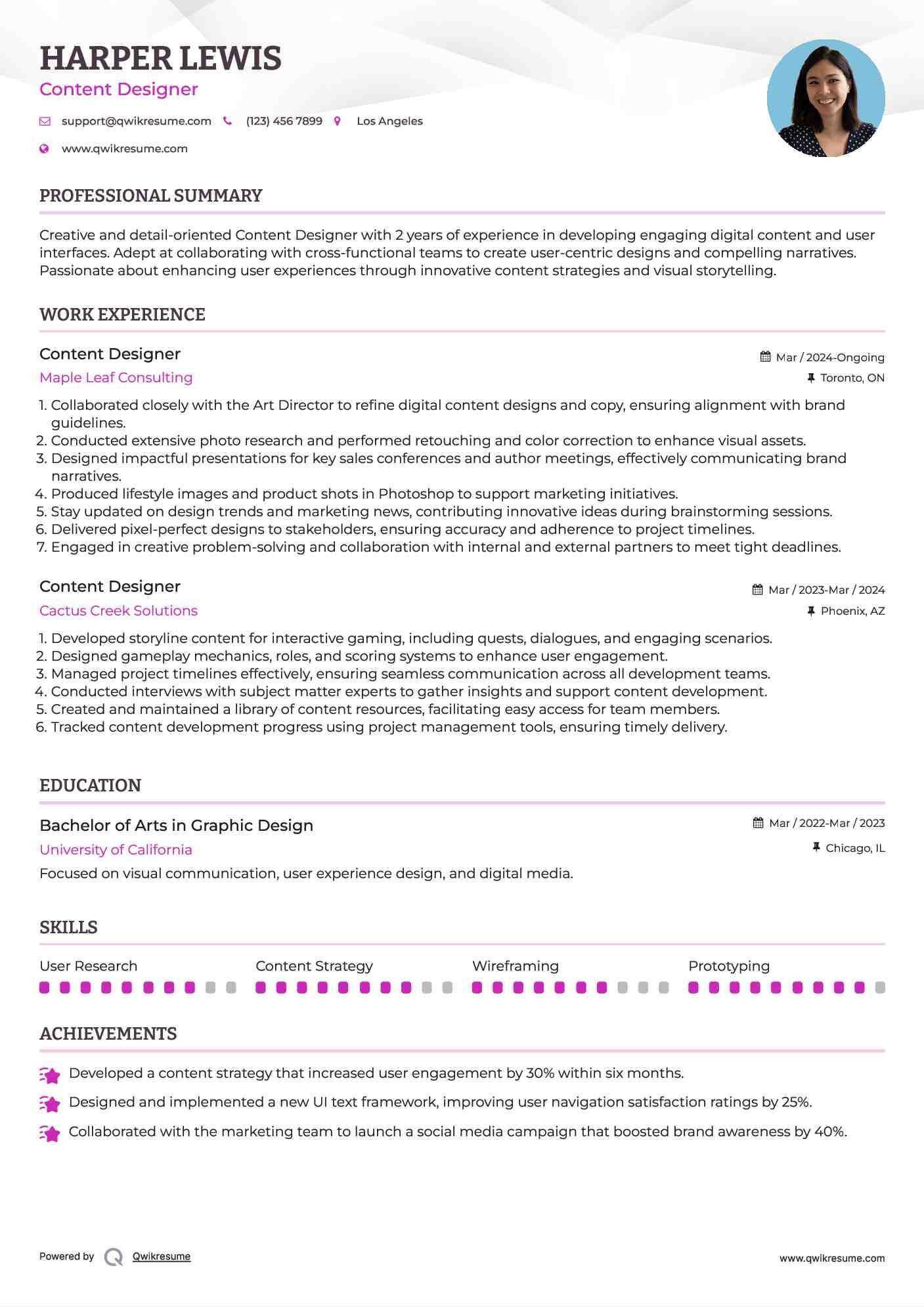 Content Designer Resume Example