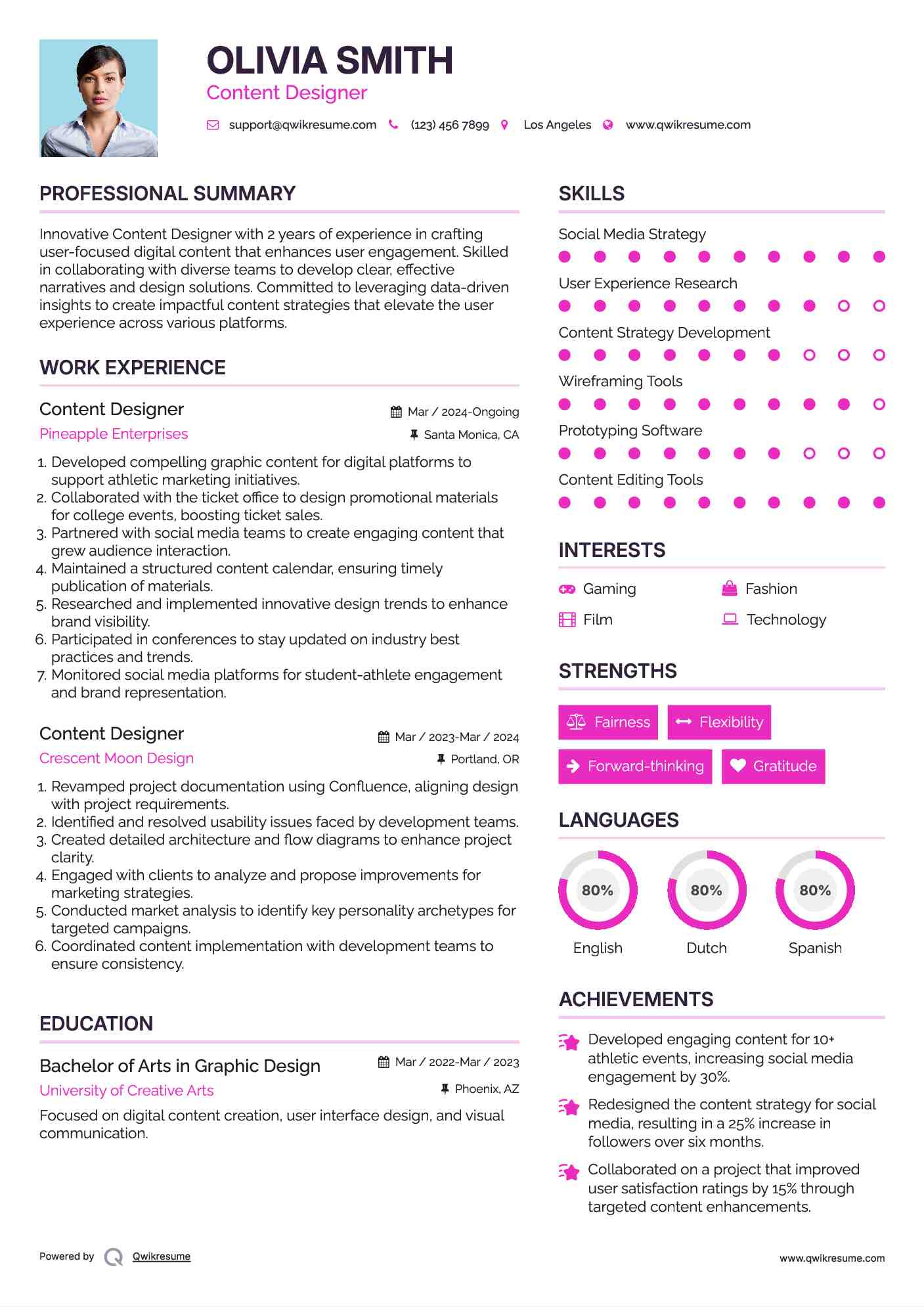 Content Designer Resume Format
