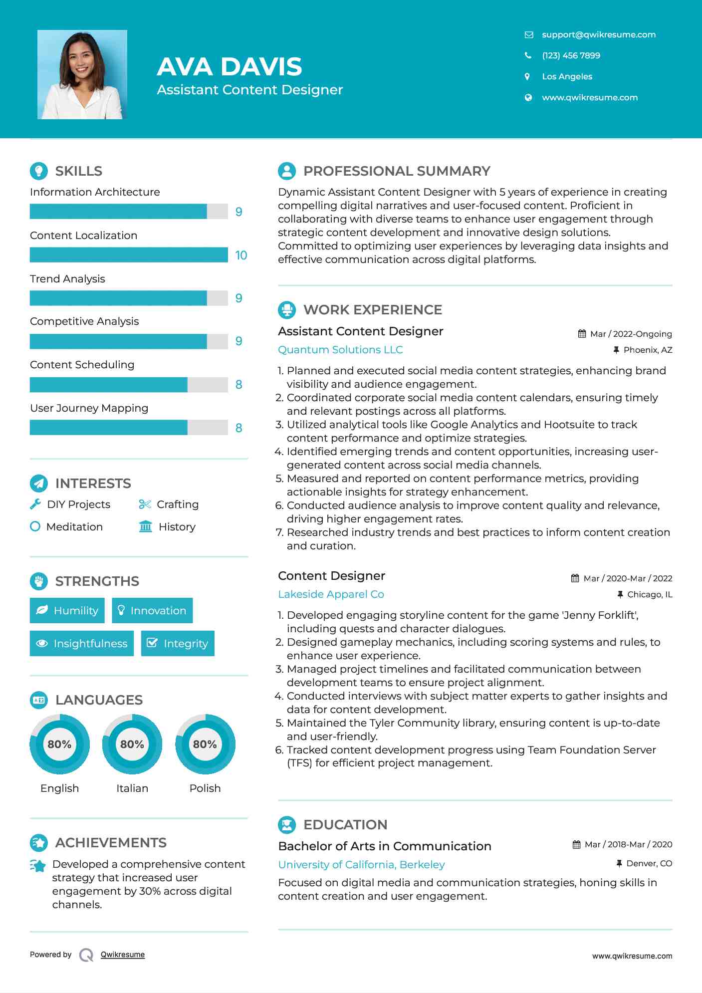 Assistant Content Designer  Resume Format