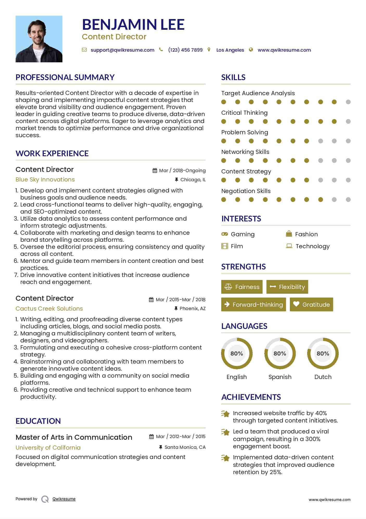 Content Director Resume Example