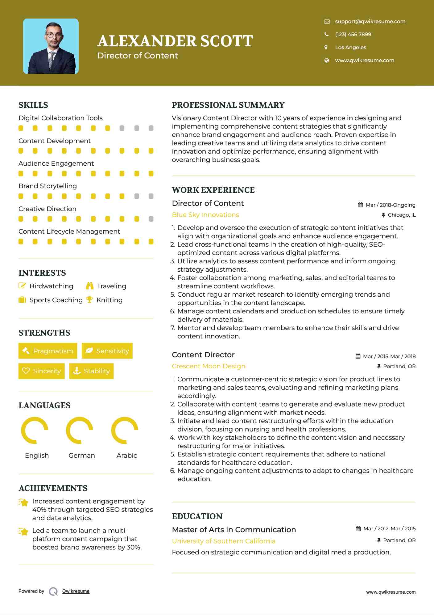 Director of Content Resume Template