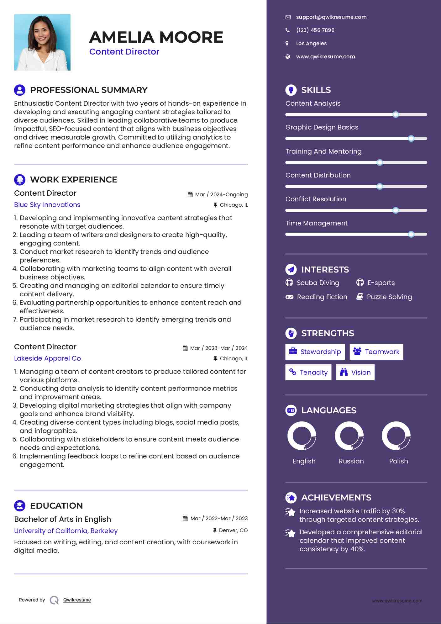 Content Director Resume Format