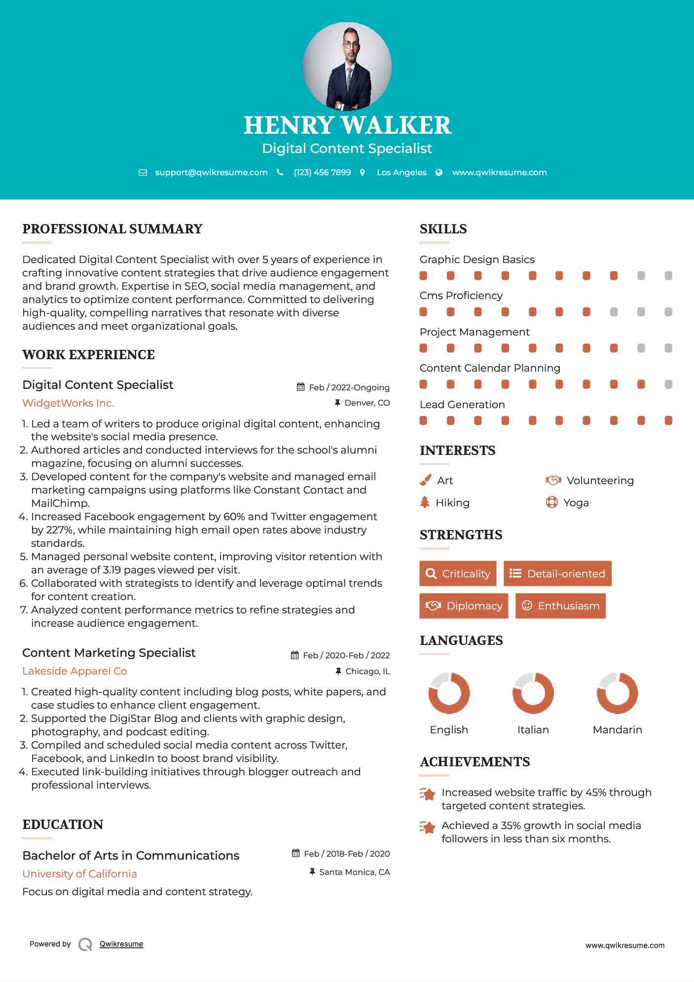 Digital Content Specialist Resume Model