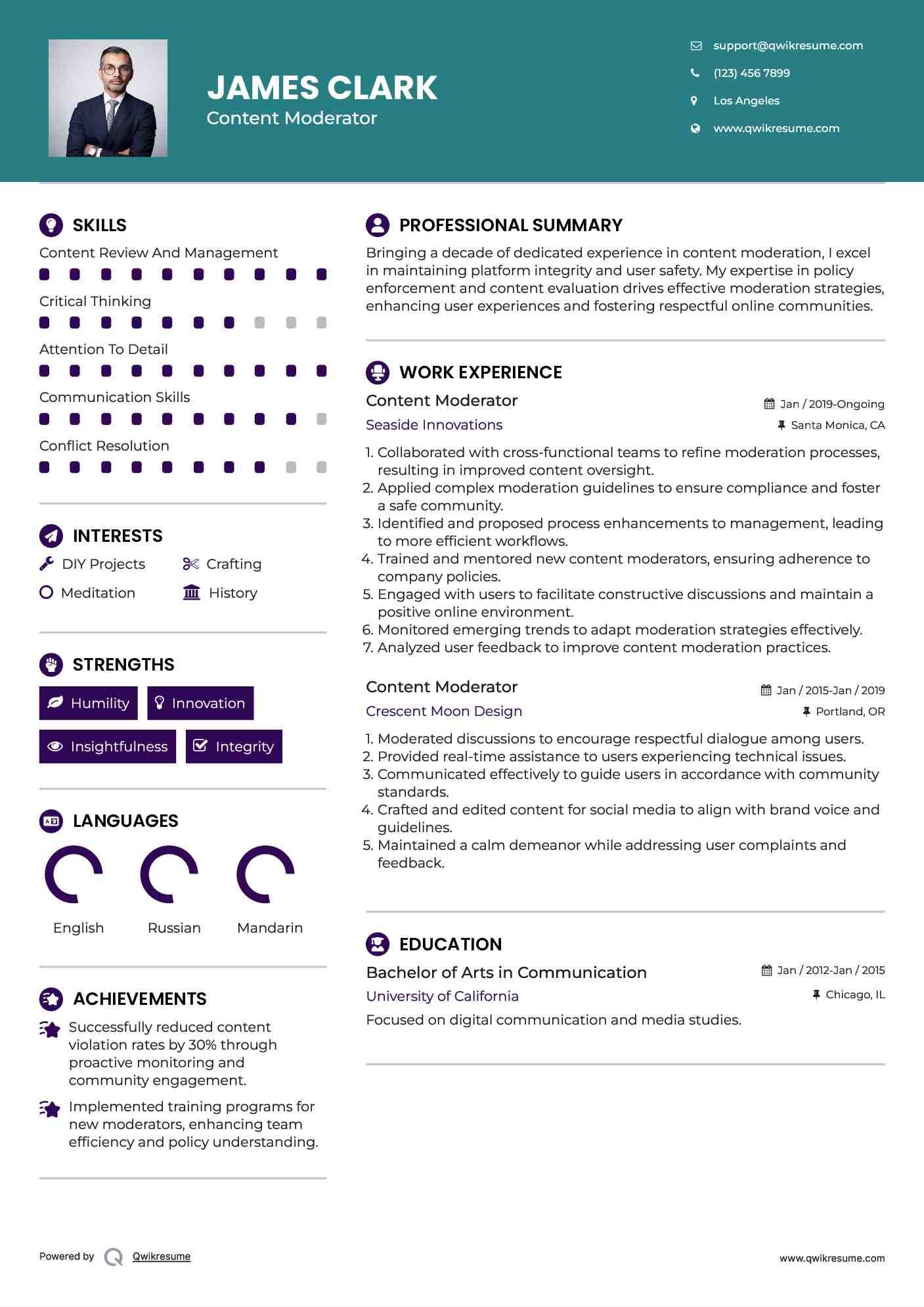 Content Moderator Resume Model