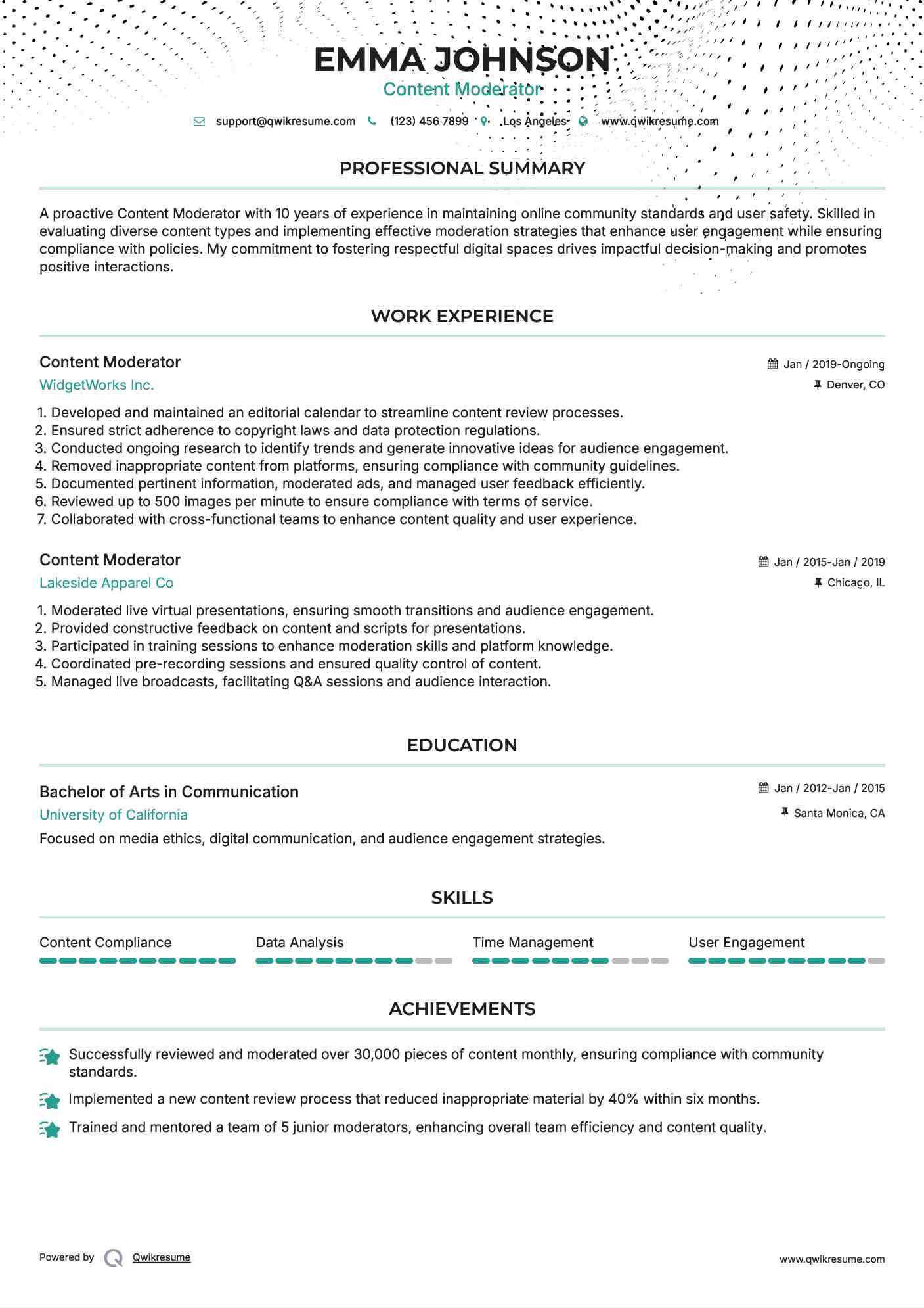 Content Moderator Resume Template