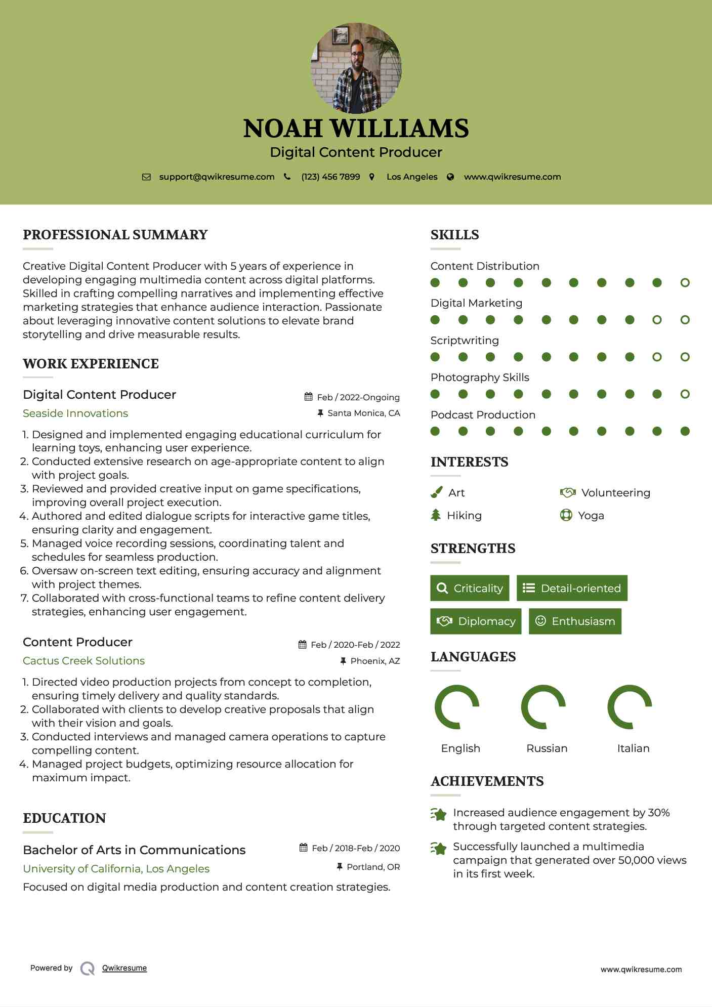 Digital Content Producer Resume Format