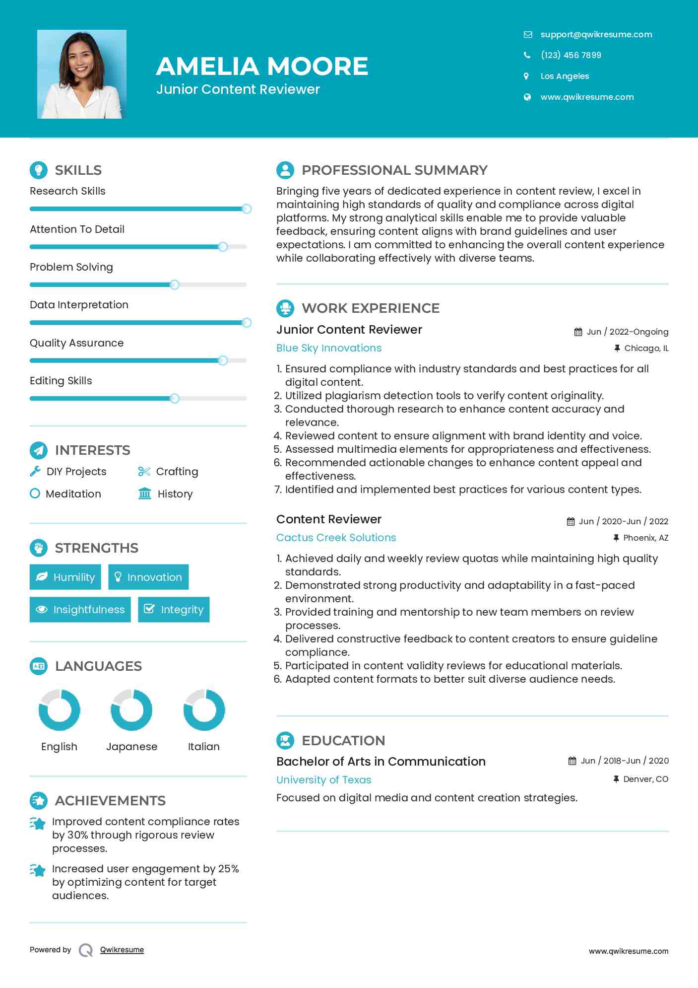 Junior Content Reviewer Resume Template
