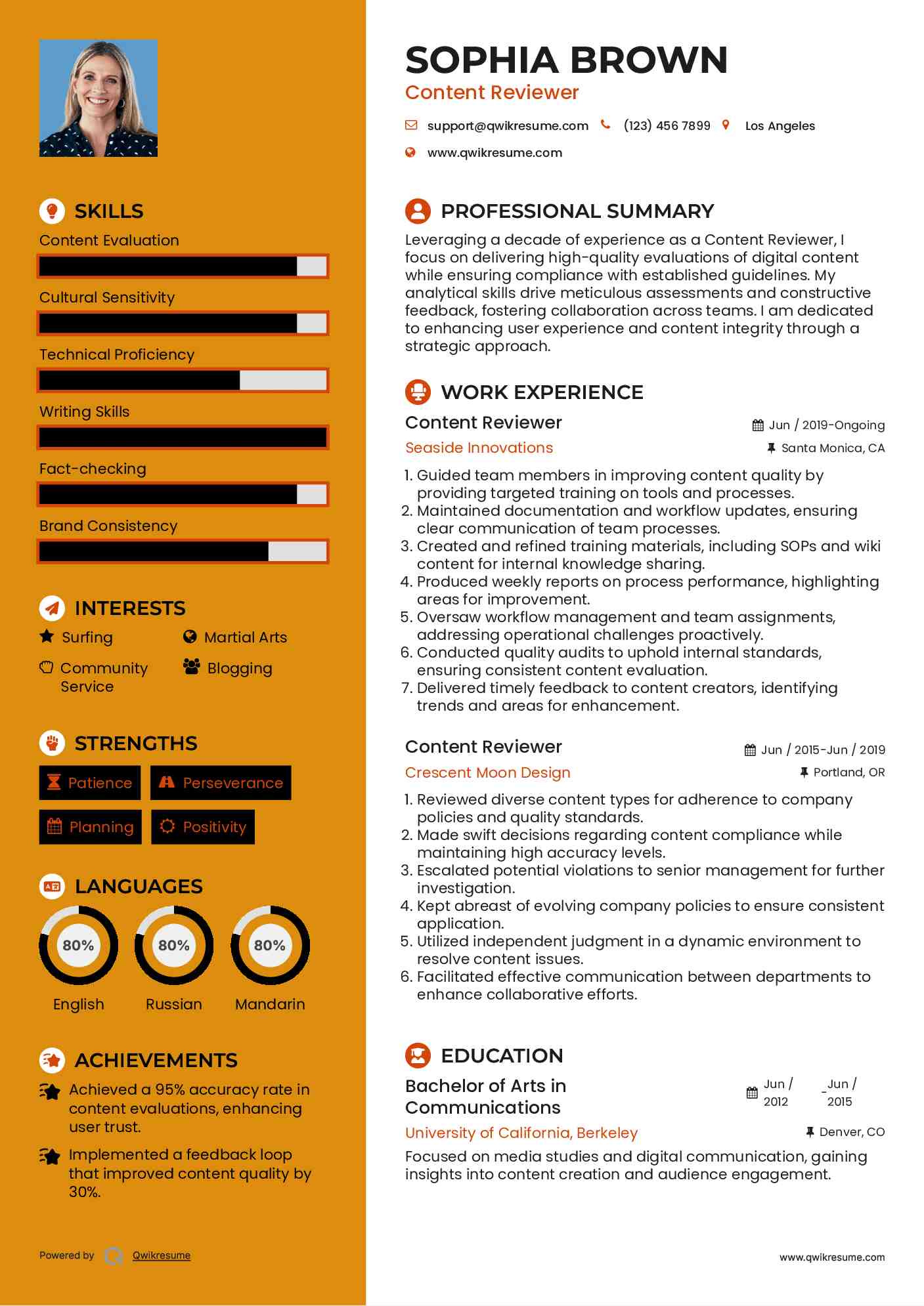 Content Reviewer Resume Format