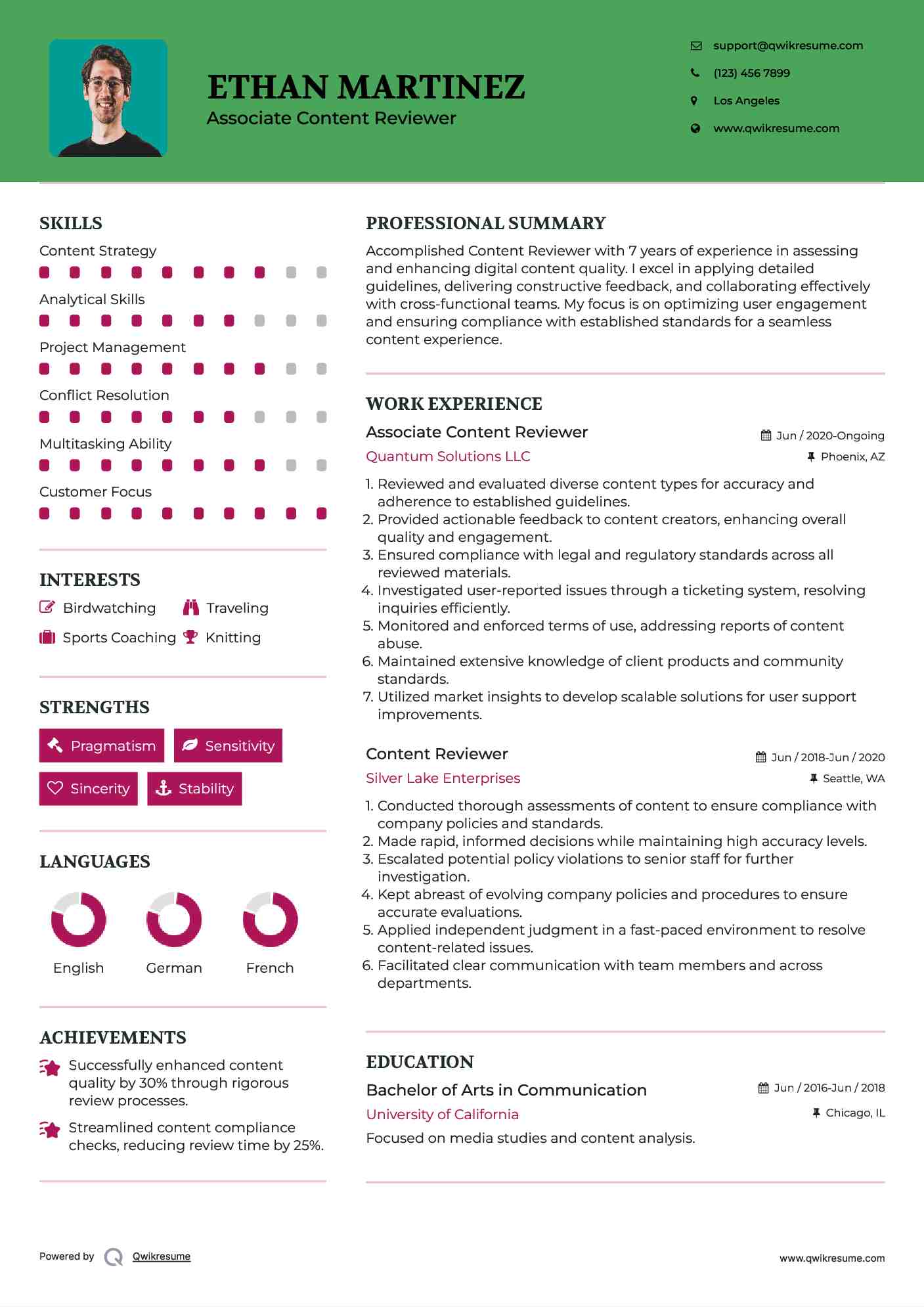 Associate Content Reviewer Resume Format