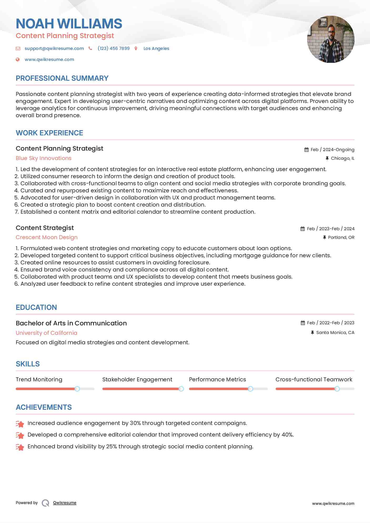 Content Planning Strategist Resume Template