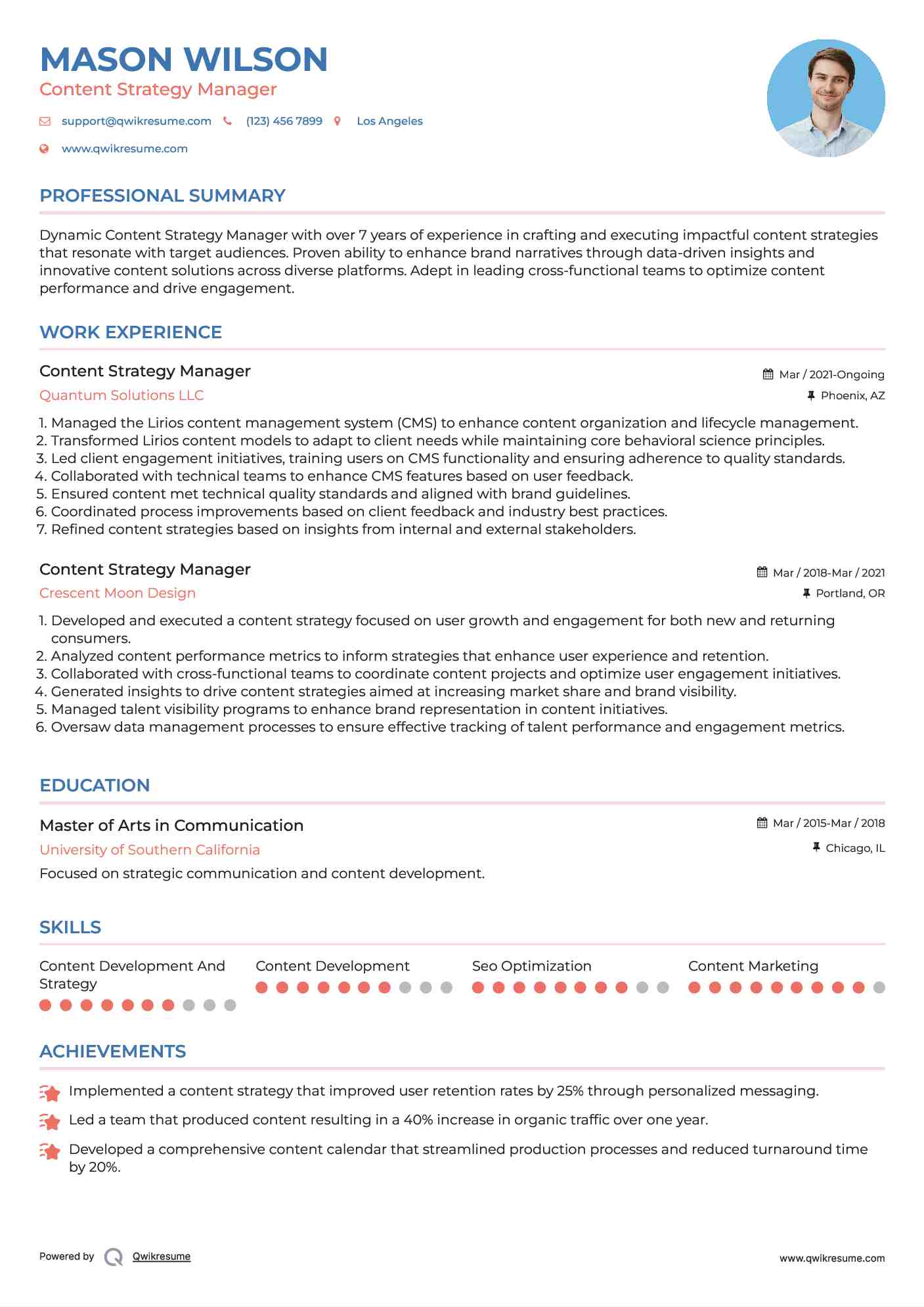 Content Strategy Manager Resume Example