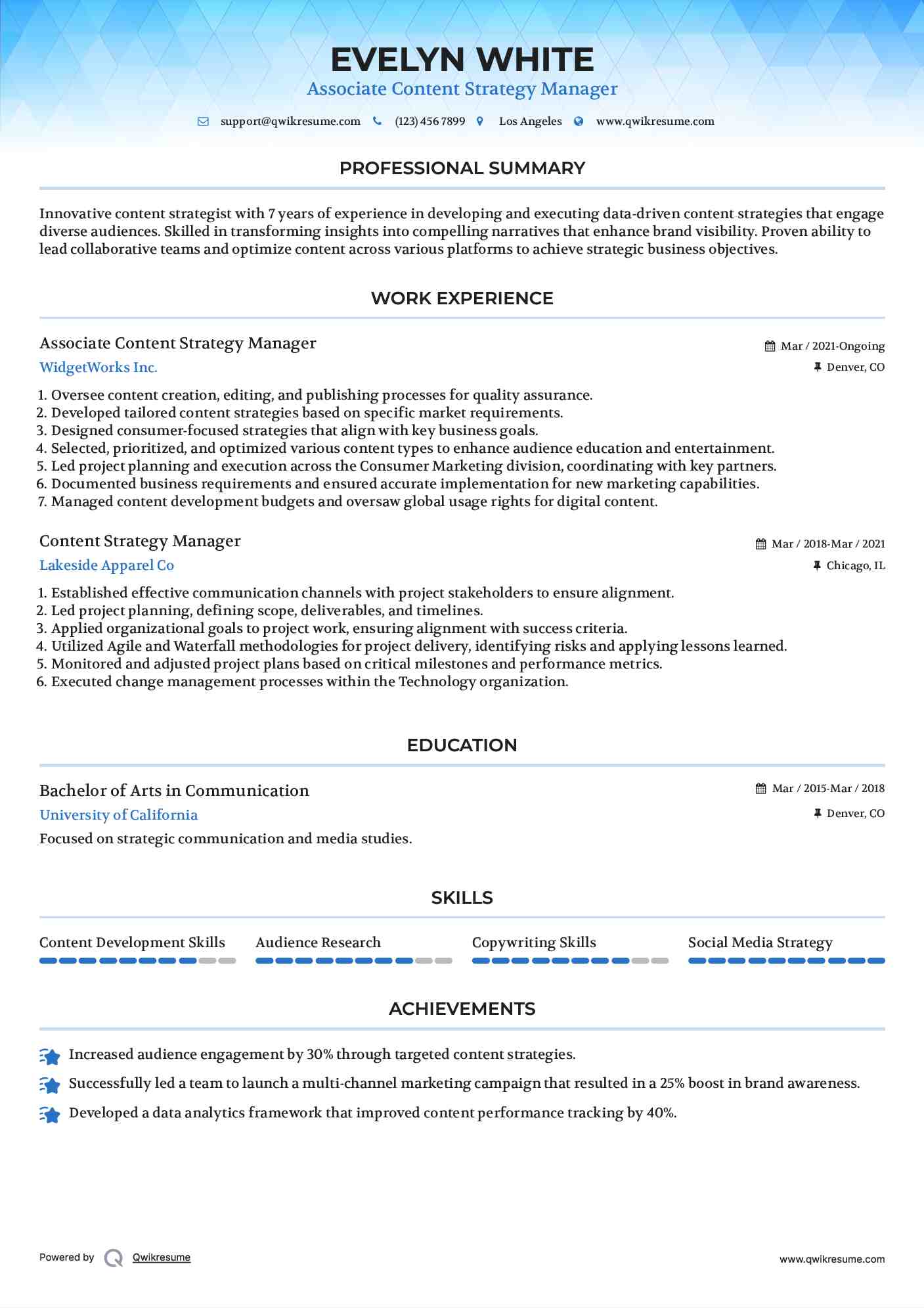 Associate Content Strategy Manager Resume Template