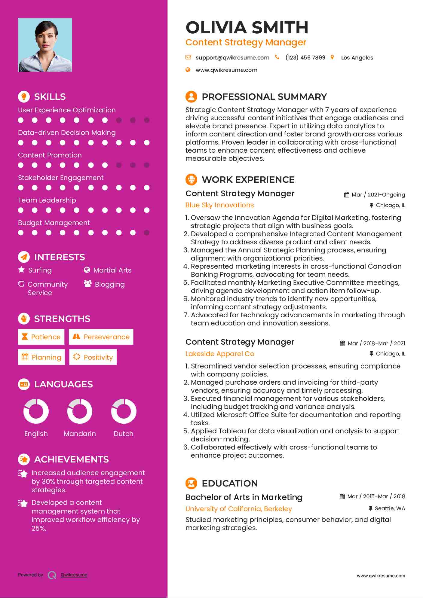 Content Strategy Manager Resume Sample