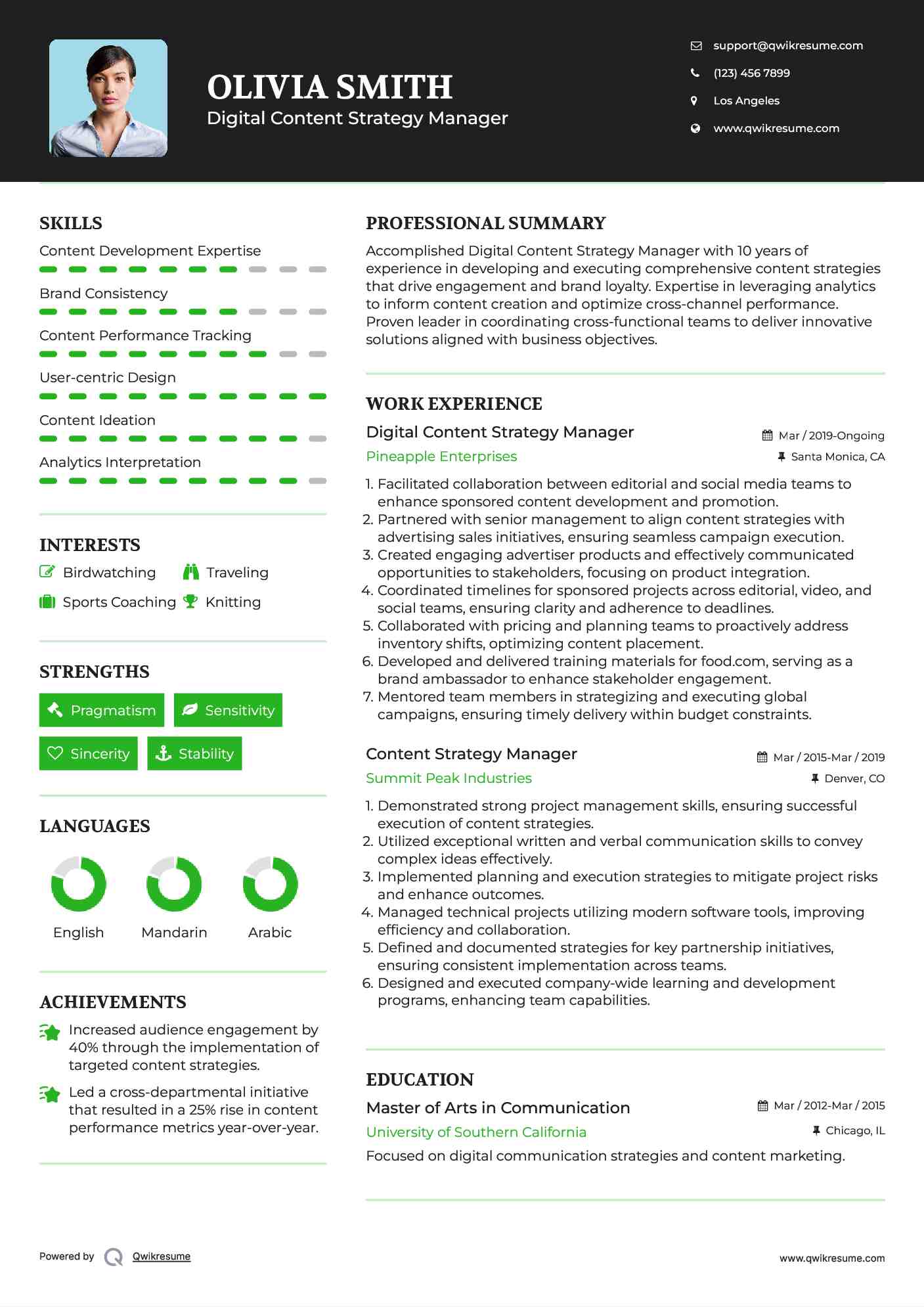 Digital Content Strategy Manager Resume Sample