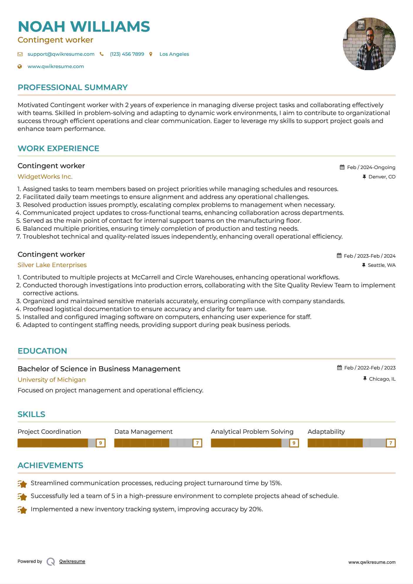 Contingent worker Resume Model