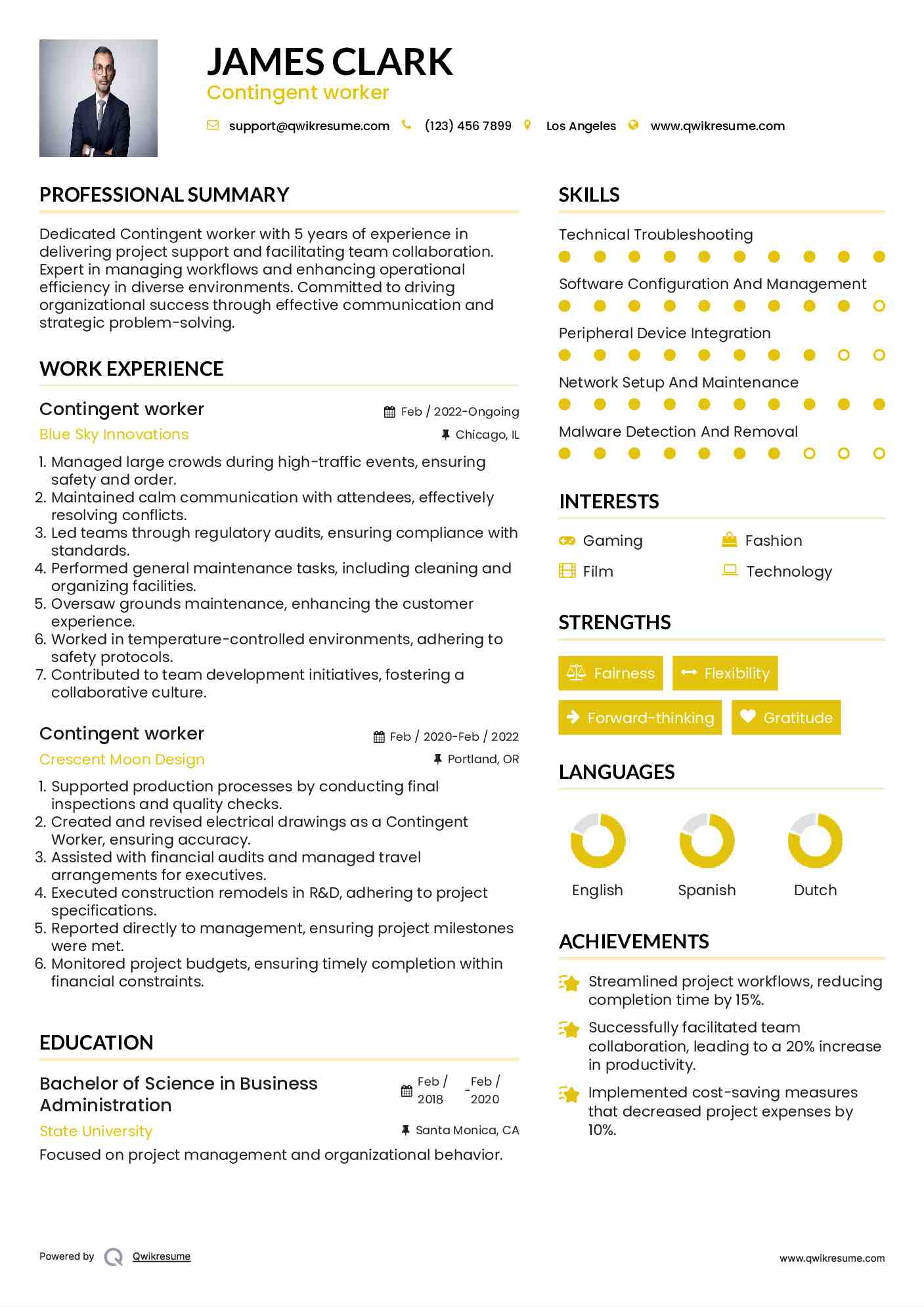 Contingent worker Resume Template