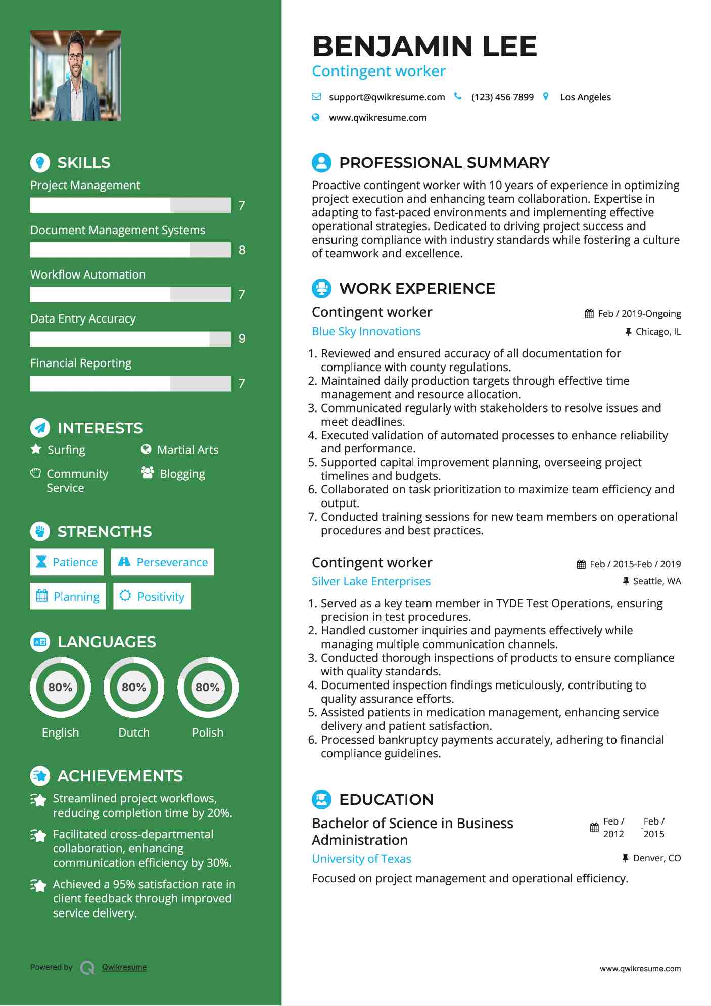 Contingent worker Resume Format