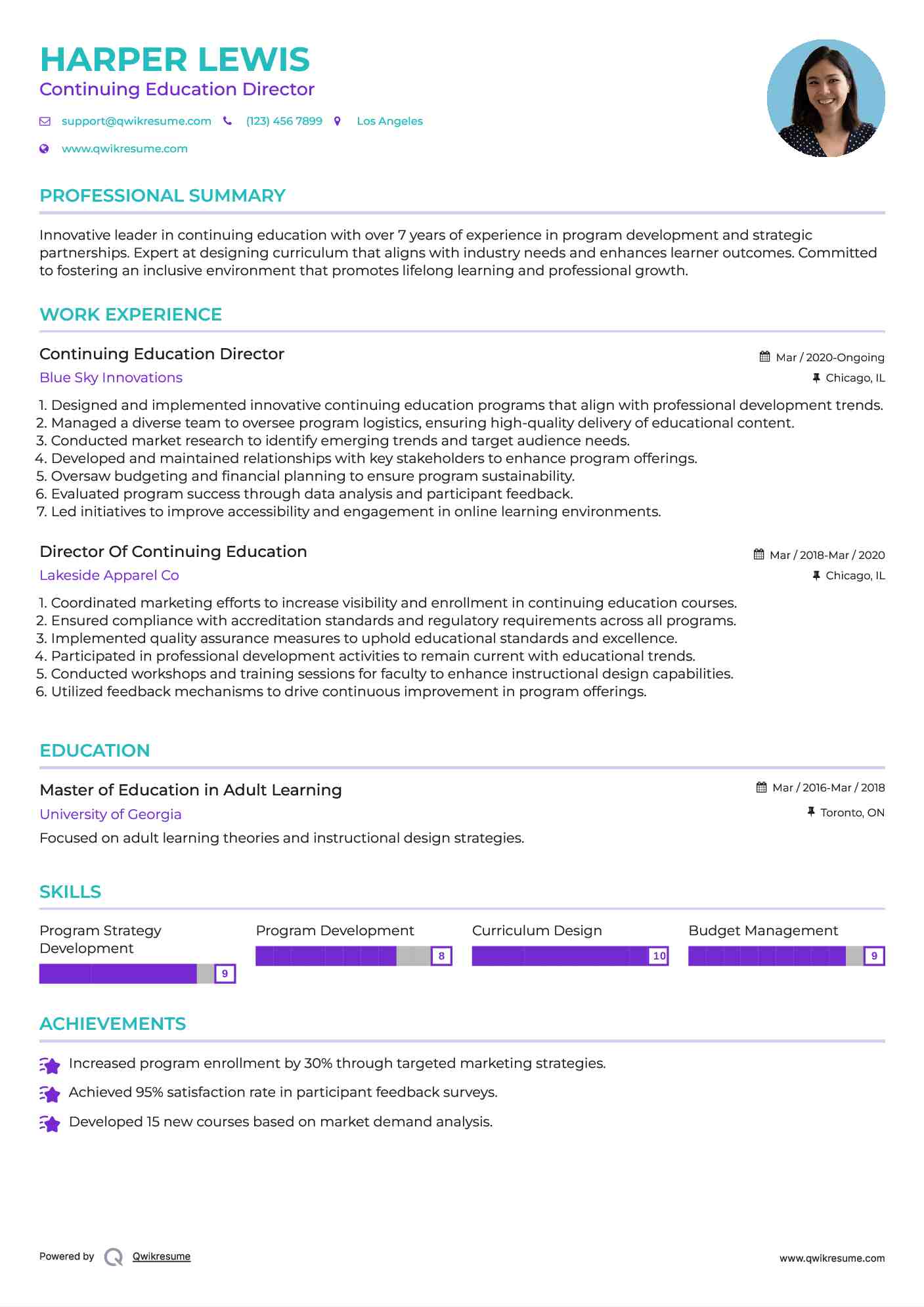 Continuing Education Director Resume Example