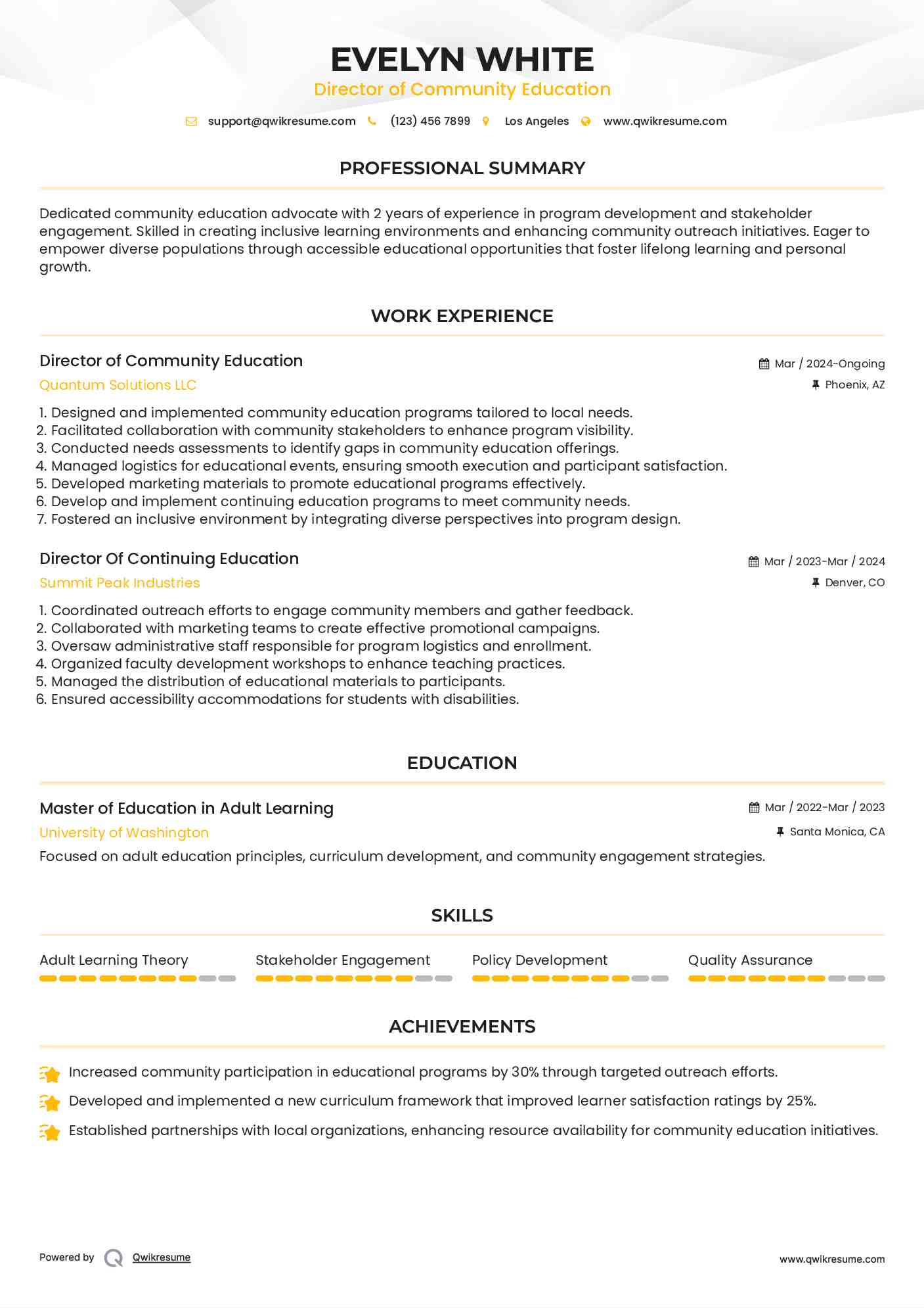 Director of Community Education Resume Template