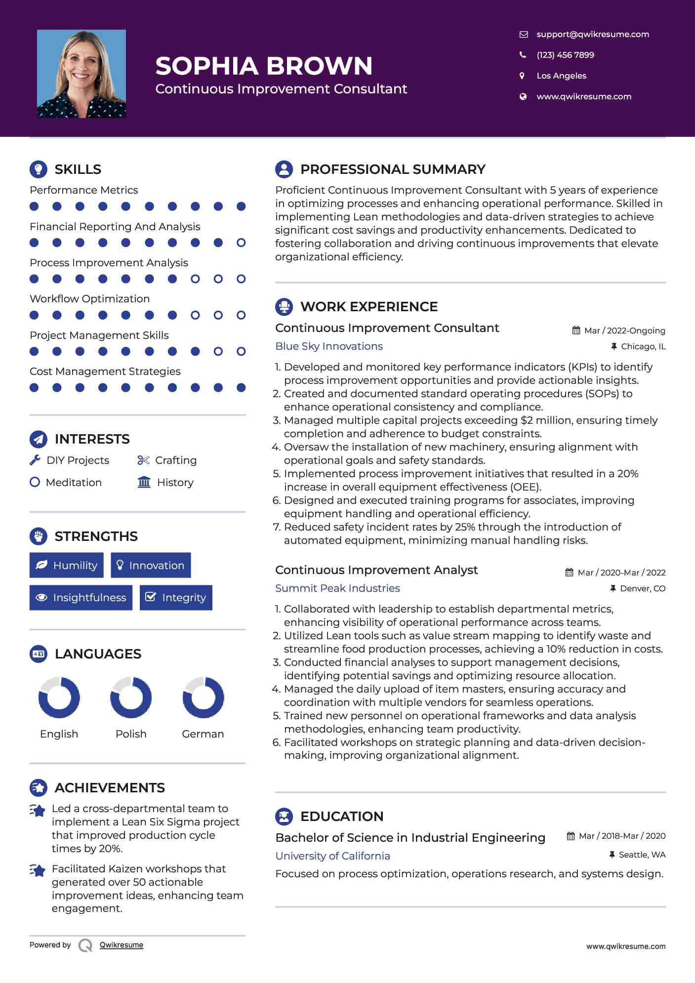 Continuous Improvement Consultant Resume Format
