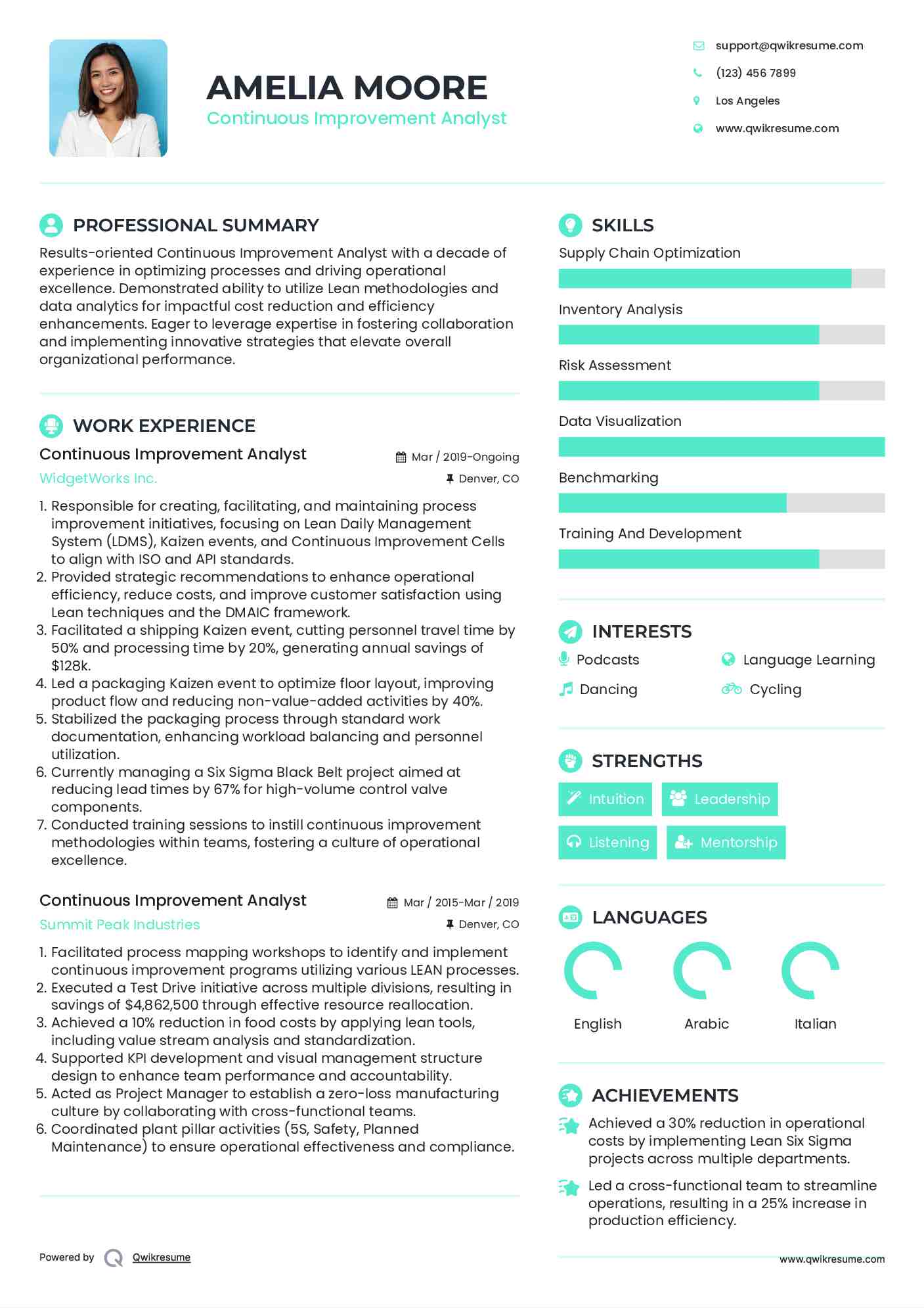 Continuous Improvement Analyst Resume Format