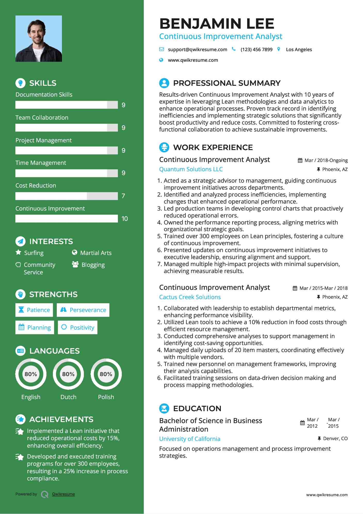 Continuous Improvement Analyst Resume Format