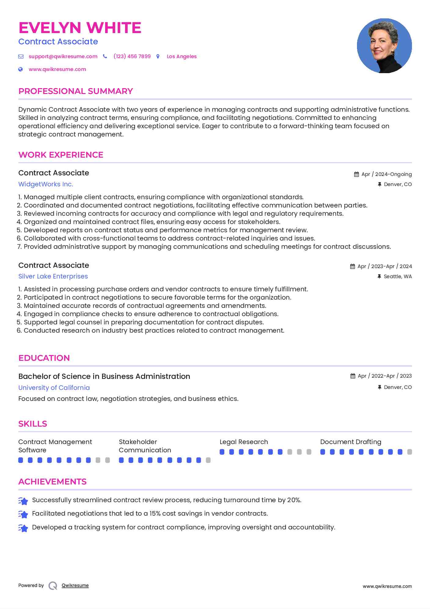 Contract Associate Resume Template